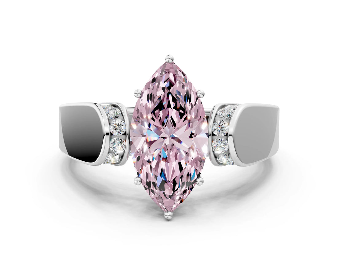 White gold Fancy Pink Marquise Cut Cut Diamond Channel Set Solitaire Ring with Four-Prong Setting_108