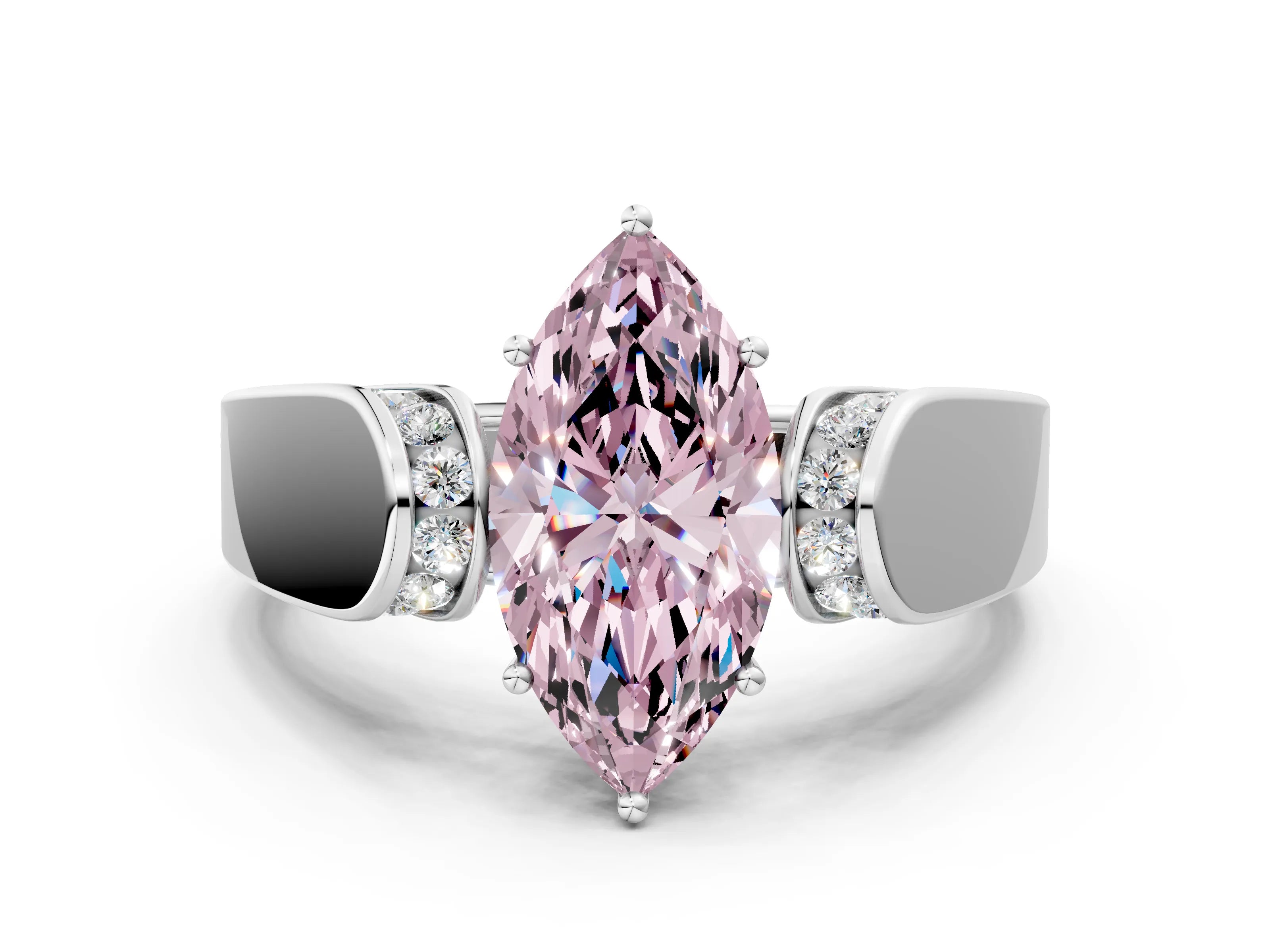 White gold Fancy Pink Marquise Cut Cut Diamond Channel Set Solitaire Ring with Four-Prong Setting_108