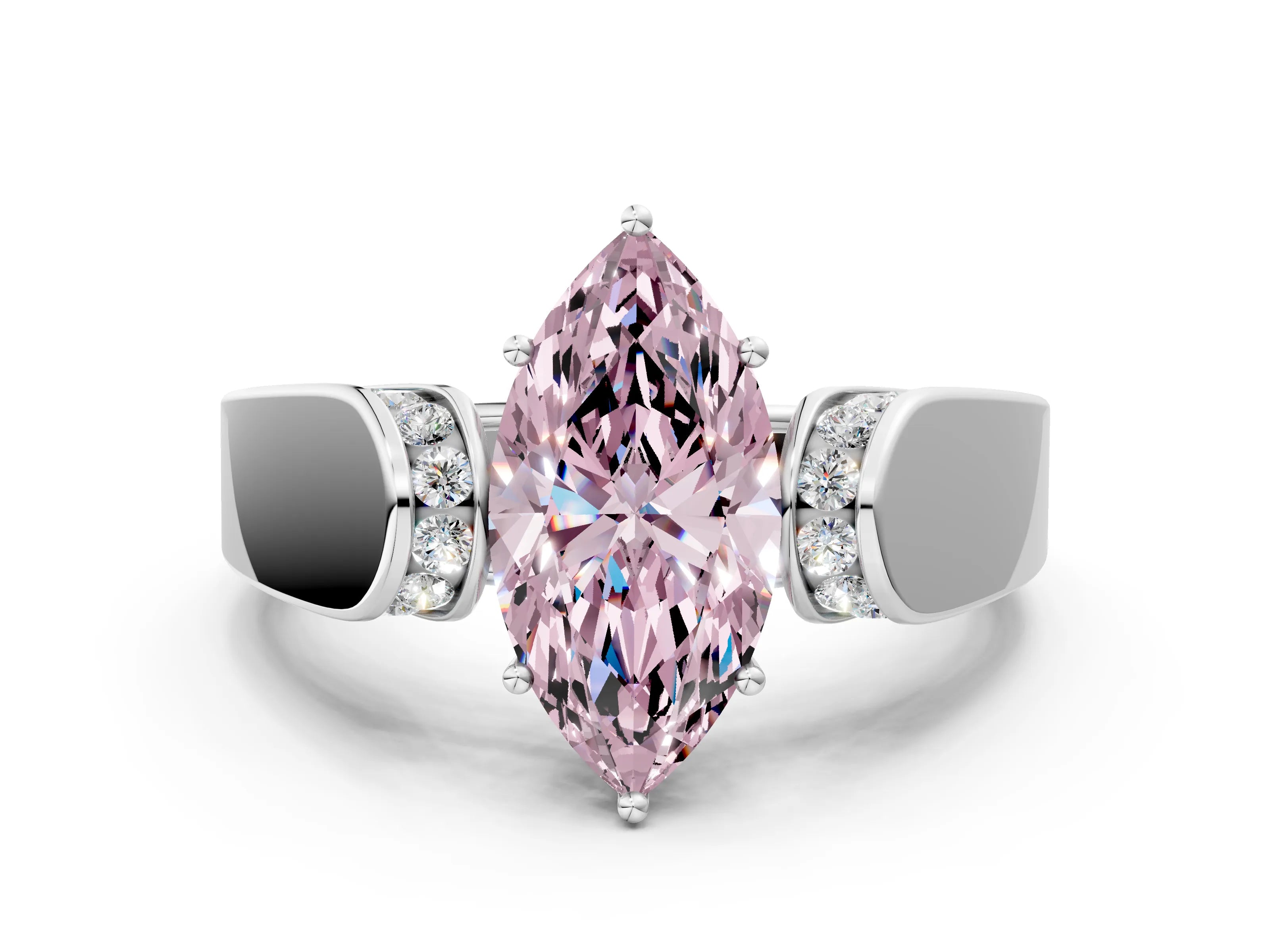 White gold Fancy Pink Marquise Cut Cut Diamond Channel Set Solitaire Ring with Four-Prong Setting_144