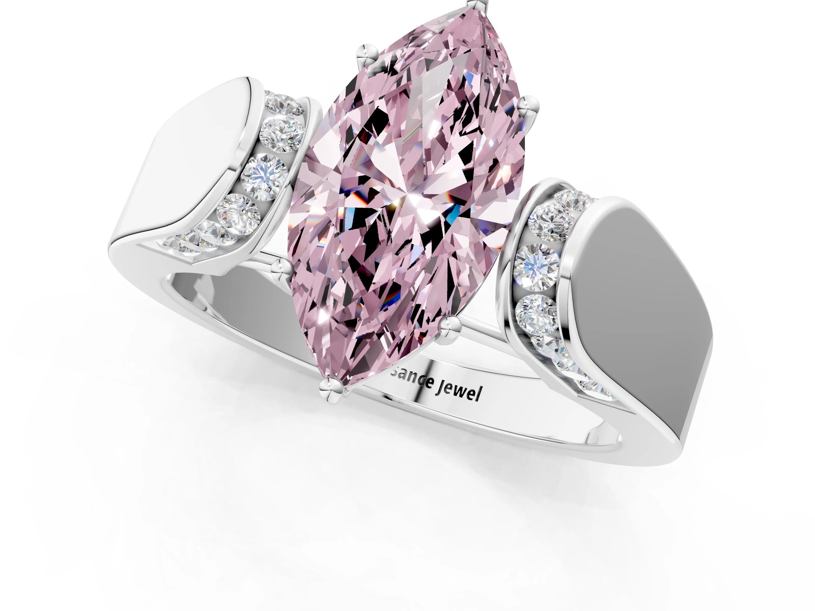 White gold Fancy Pink Marquise Cut Cut Diamond Channel Set Solitaire Ring with Four-Prong Setting_1