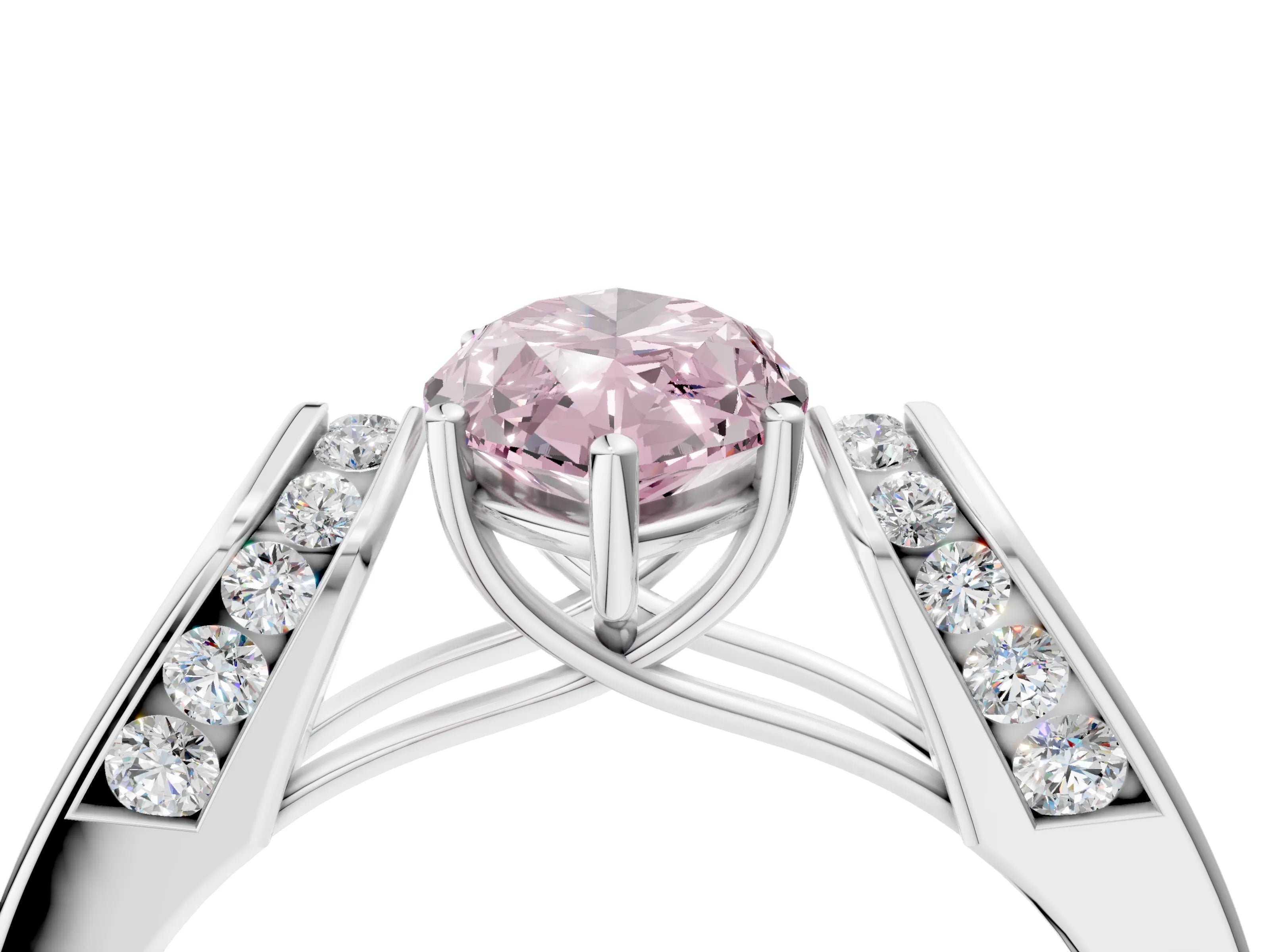 White gold Fancy Pink Marquise Cut Cut Diamond Channel Set Solitaire Ring with Four-Prong Setting_4