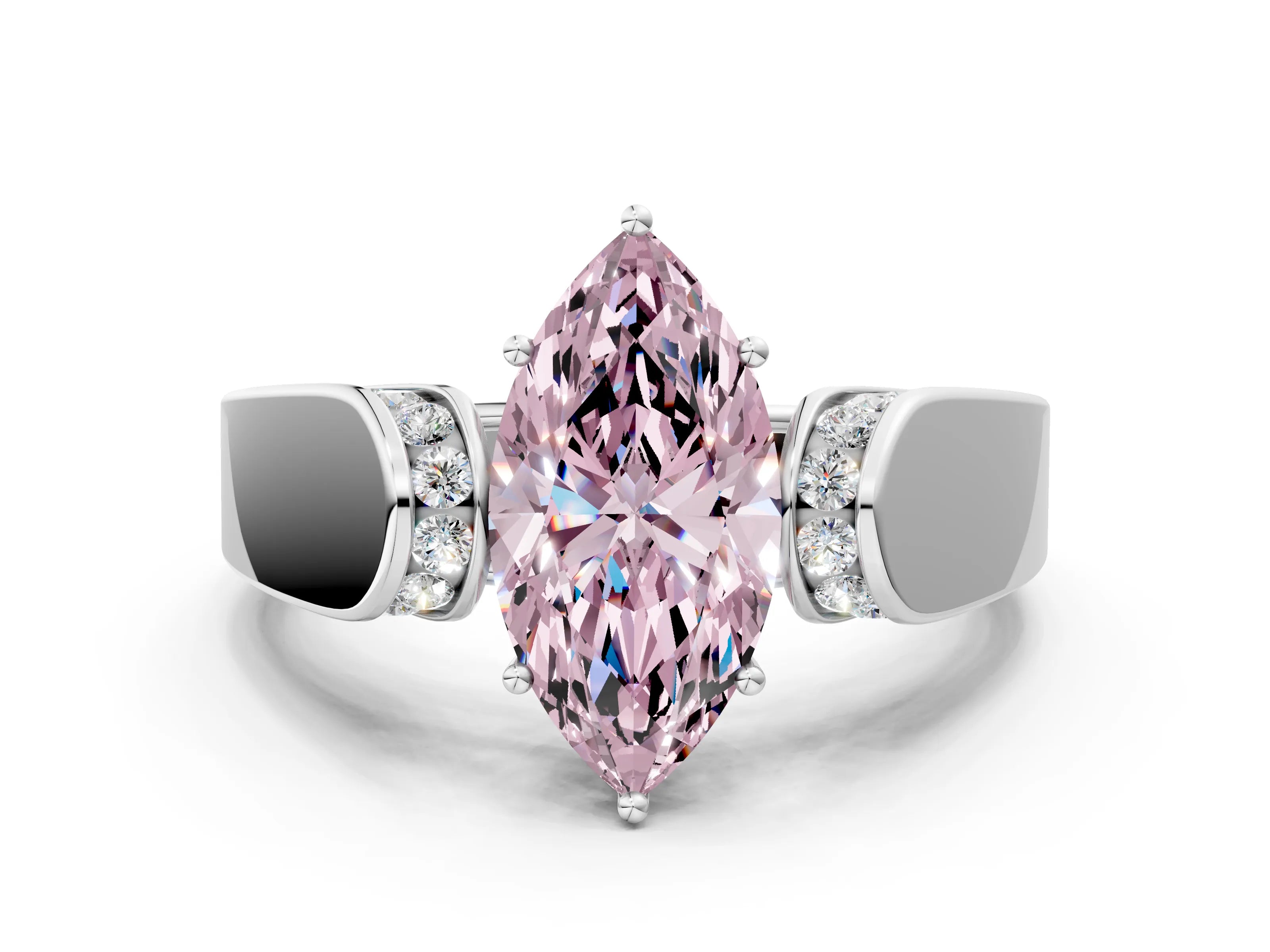 White gold Fancy Pink Marquise Cut Cut Diamond Channel Set Solitaire Ring with Four-Prong Setting