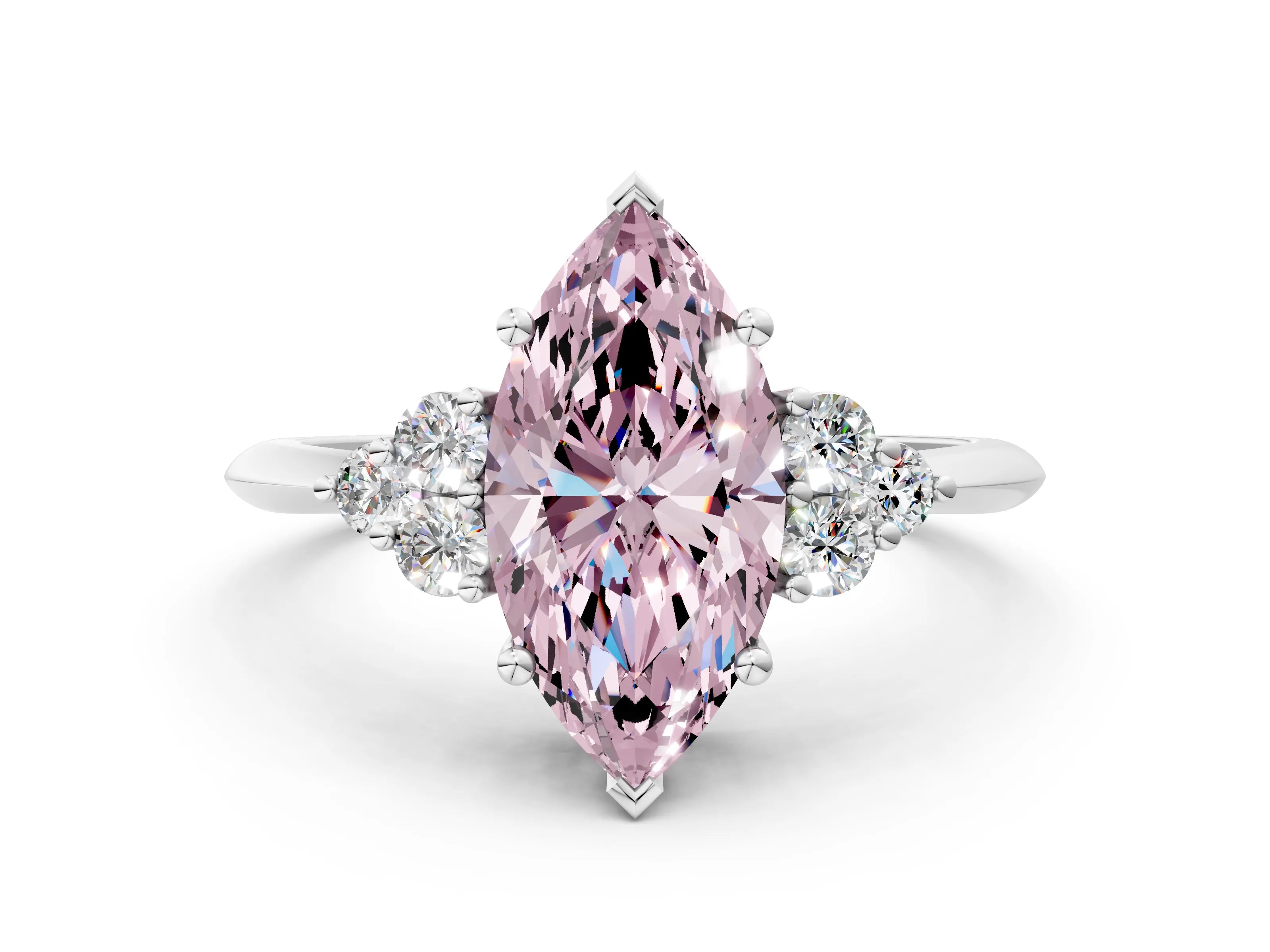 White gold Fancy Pink Marquise Cut Cut Diamond Cluster Ring with Solitaire Band and Four-Prong Setting_12