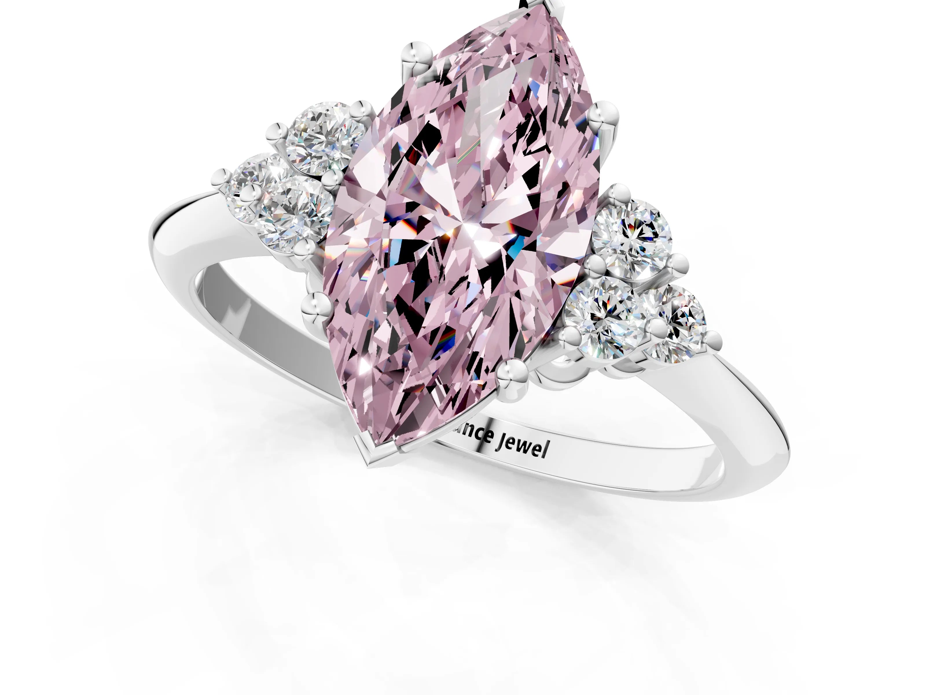 White gold Fancy Pink Marquise Cut Cut Diamond Cluster Ring with Solitaire Band and Four-Prong Setting_13