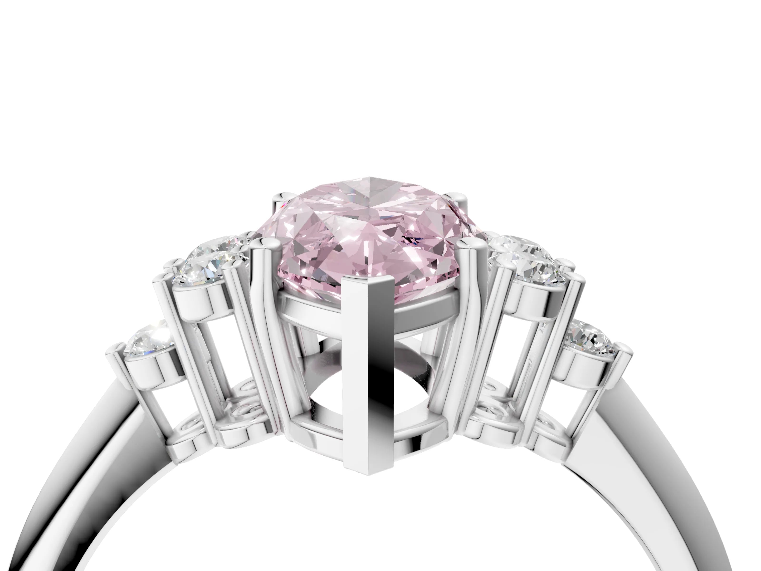 White gold Fancy Pink Marquise Cut Cut Diamond Cluster Ring with Solitaire Band and Four-Prong Setting_16