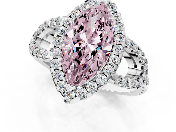 White Gold Marquise Split Shank Pave Halo Engagement Ring Setting for Fancy Pink Center