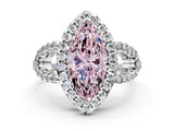 White gold Fancy Pink Marquise Cut Cut Diamond Halo Engagement Ring with Open Split Pavé Band