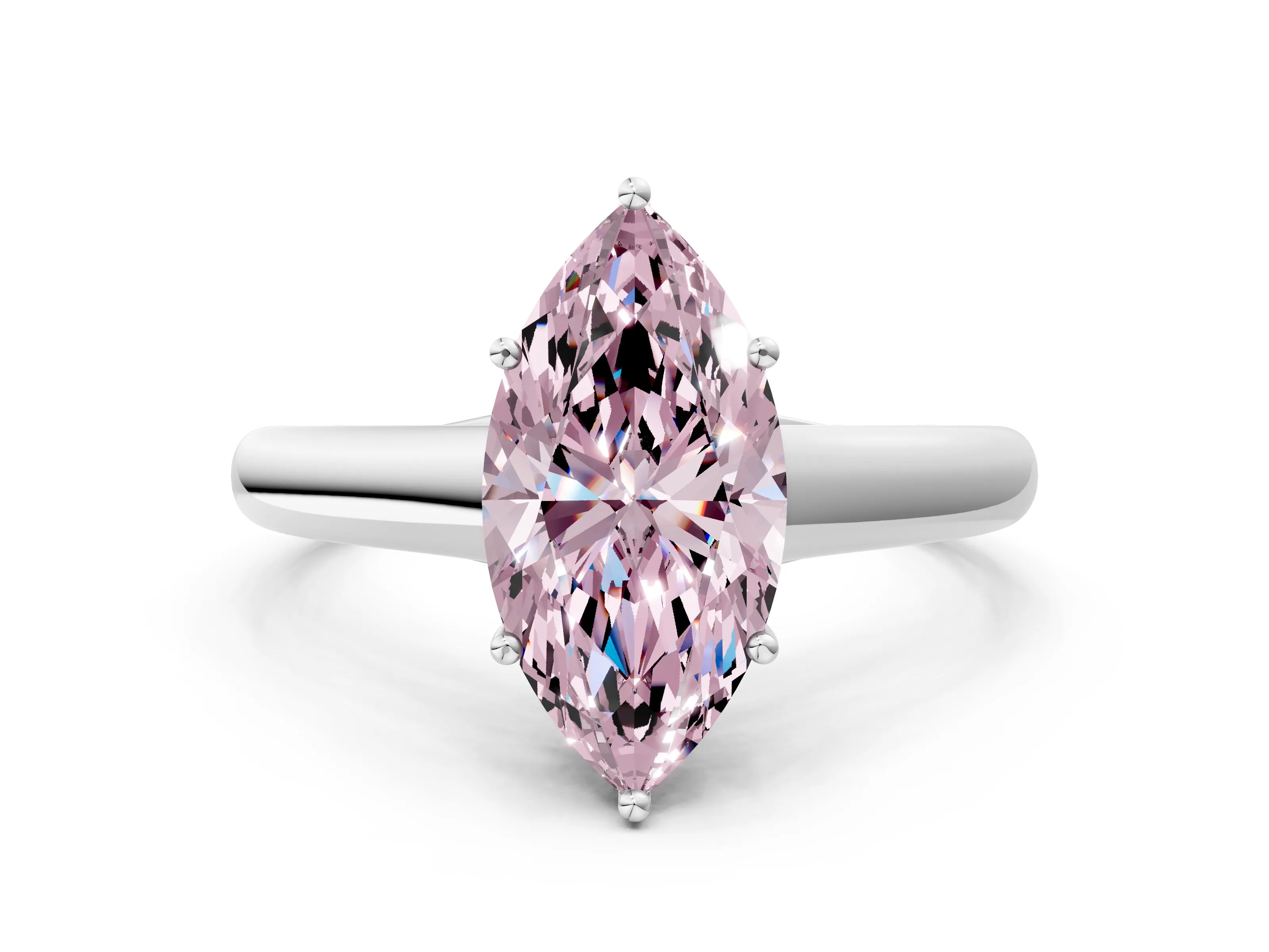 White gold Fancy Pink Marquise Cut Cut Diamond Solitaire Engagement Ring with Tapered Plain Band and Four-Prong Setting_12