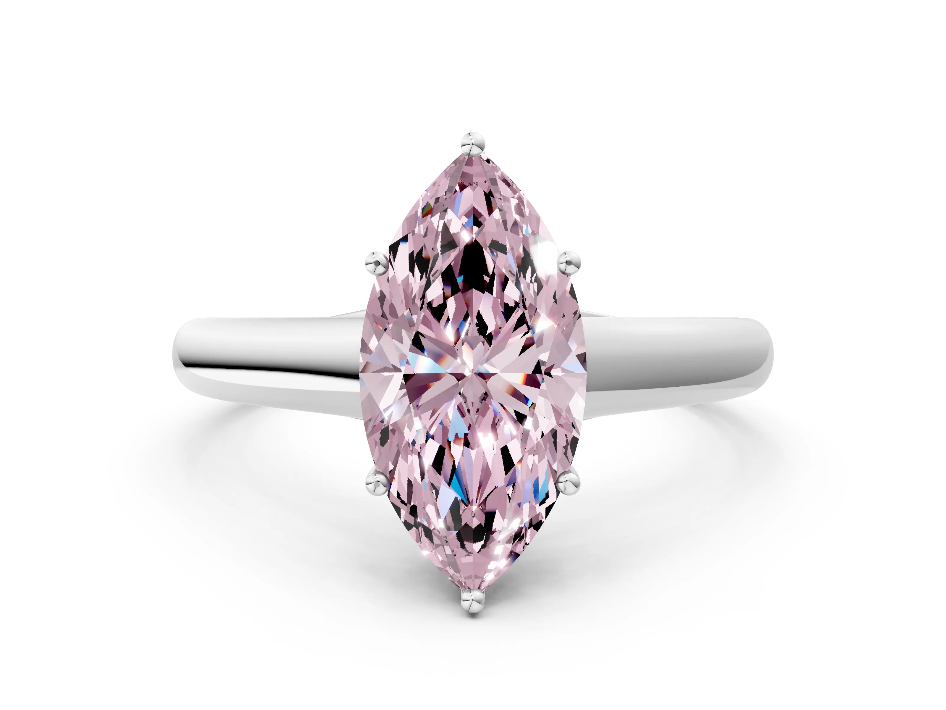 White gold Fancy Pink Marquise Cut Cut Diamond Solitaire Engagement Ring with Tapered Plain Band and Four-Prong Setting