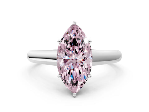 White gold Fancy Pink Marquise Cut Cut Diamond Solitaire Engagement Ring with Tapered Plain Band and Four-Prong Setting