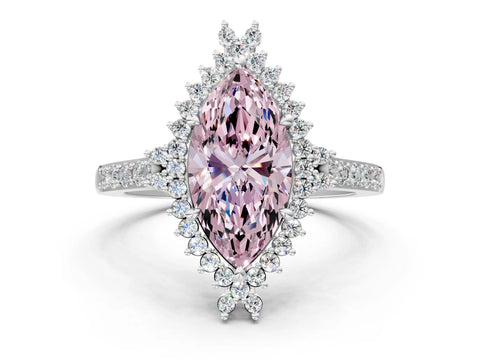 White gold Fancy Pink Marquise Cut Cut Diamond Sunburst Halo Engagement Ring with Pavé Band_12