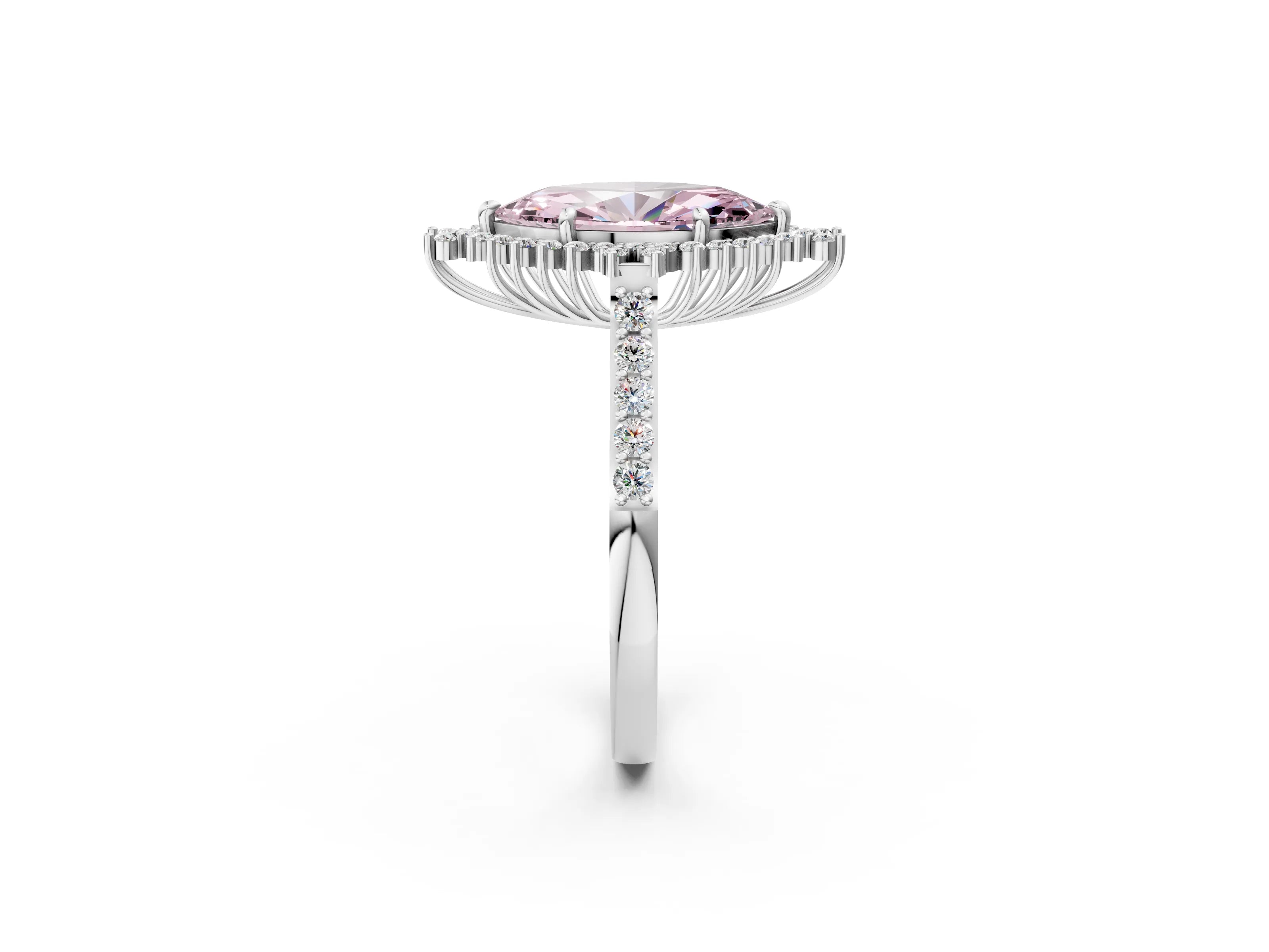 White gold Fancy Pink Marquise Cut Cut Diamond Sunburst Halo Engagement Ring with Pavé Band_14
