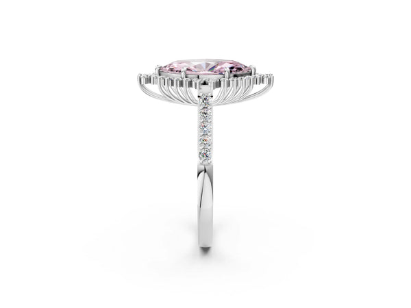 White gold Fancy Pink Marquise Cut Cut Diamond Sunburst Halo Engagement Ring with Pavé Band