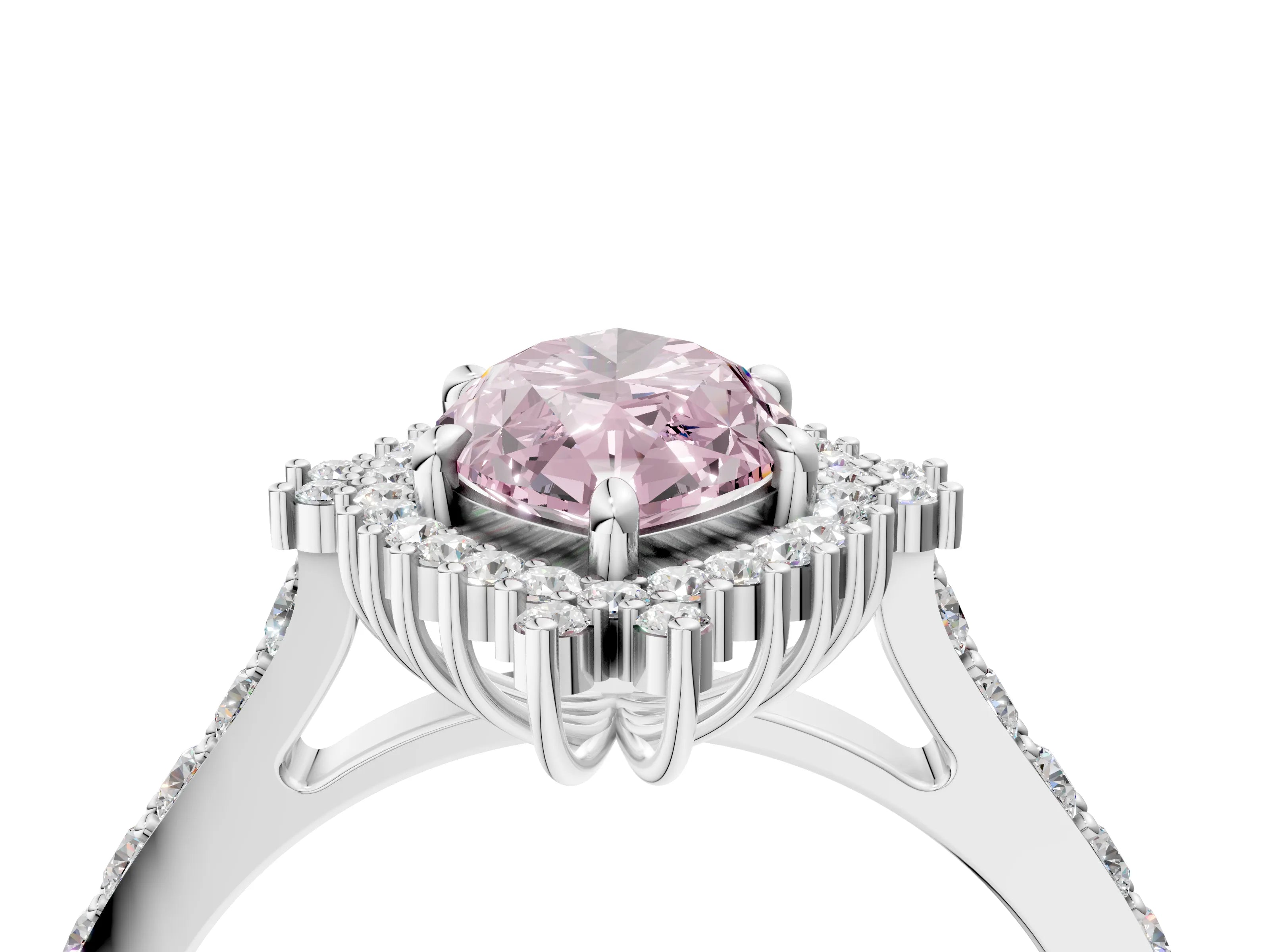 White gold Fancy Pink Marquise Cut Cut Diamond Sunburst Halo Engagement Ring with Pavé Band_16