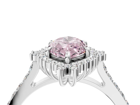 White gold Fancy Pink Marquise Cut Cut Diamond Sunburst Halo Engagement Ring with Pavé Band_16