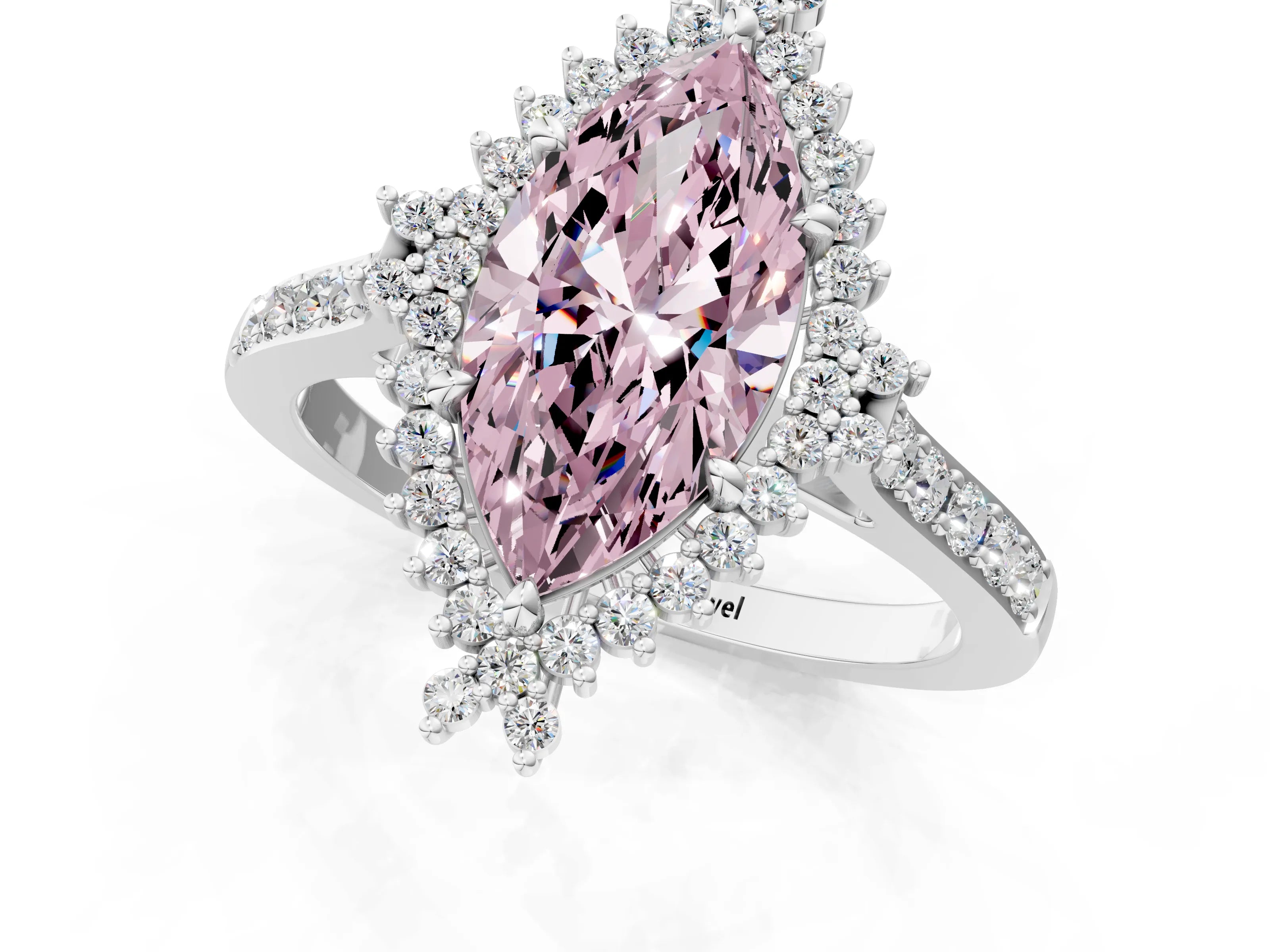 White gold Fancy Pink Marquise Cut Cut Diamond Sunburst Halo Engagement Ring with Pavé Band_1