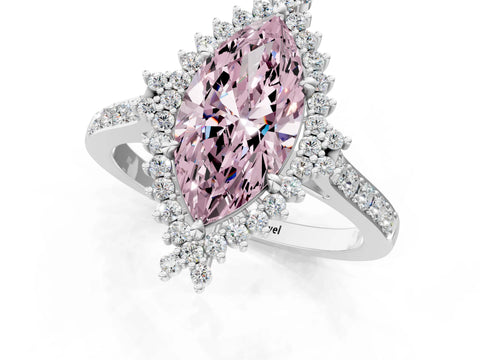 White gold Fancy Pink Marquise Cut Cut Diamond Sunburst Halo Engagement Ring with Pavé Band_1