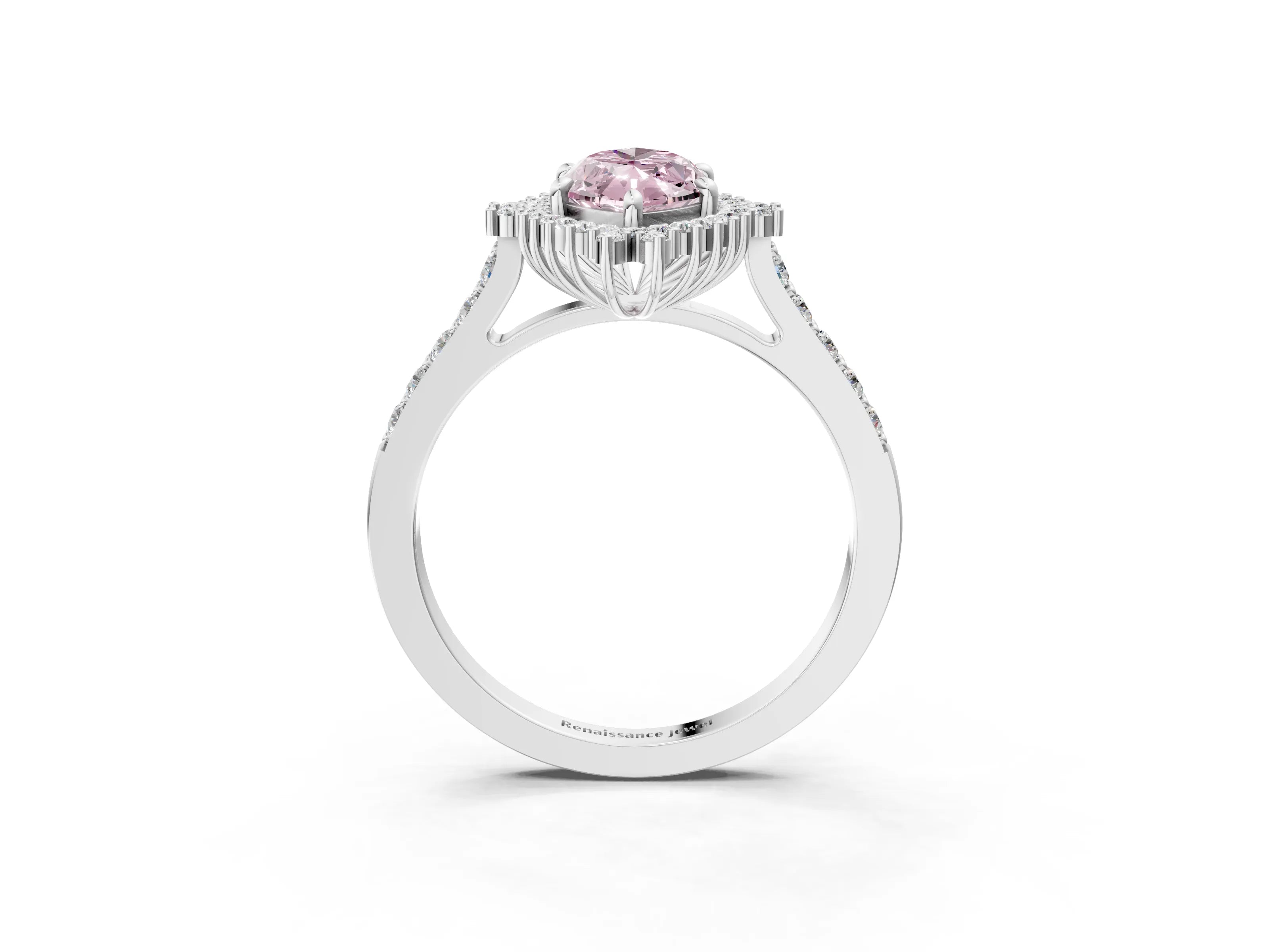 White gold Fancy Pink Marquise Cut Cut Diamond Sunburst Halo Engagement Ring with Pavé Band_3