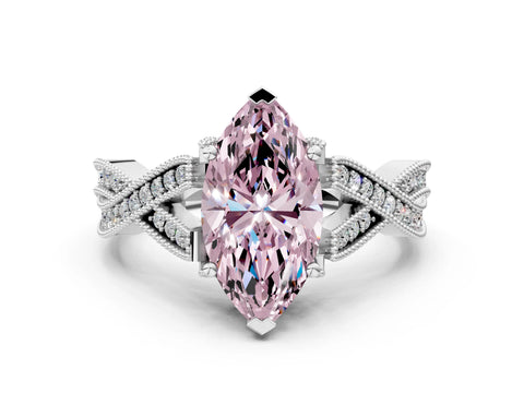 White gold Fancy Pink Marquise Cut Cut Diamond Twisted Band with Milgrain Pave Setting and Four-Prong Setting_12