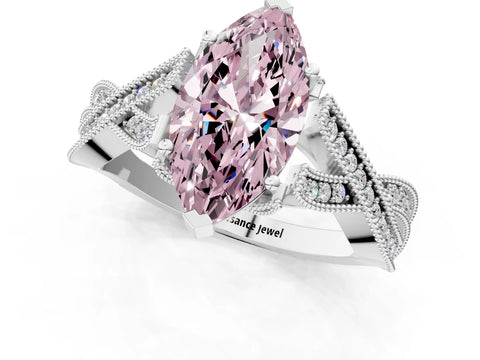 White gold Fancy Pink Marquise Cut Cut Diamond Twisted Band with Milgrain Pave Setting and Four-Prong Setting_13