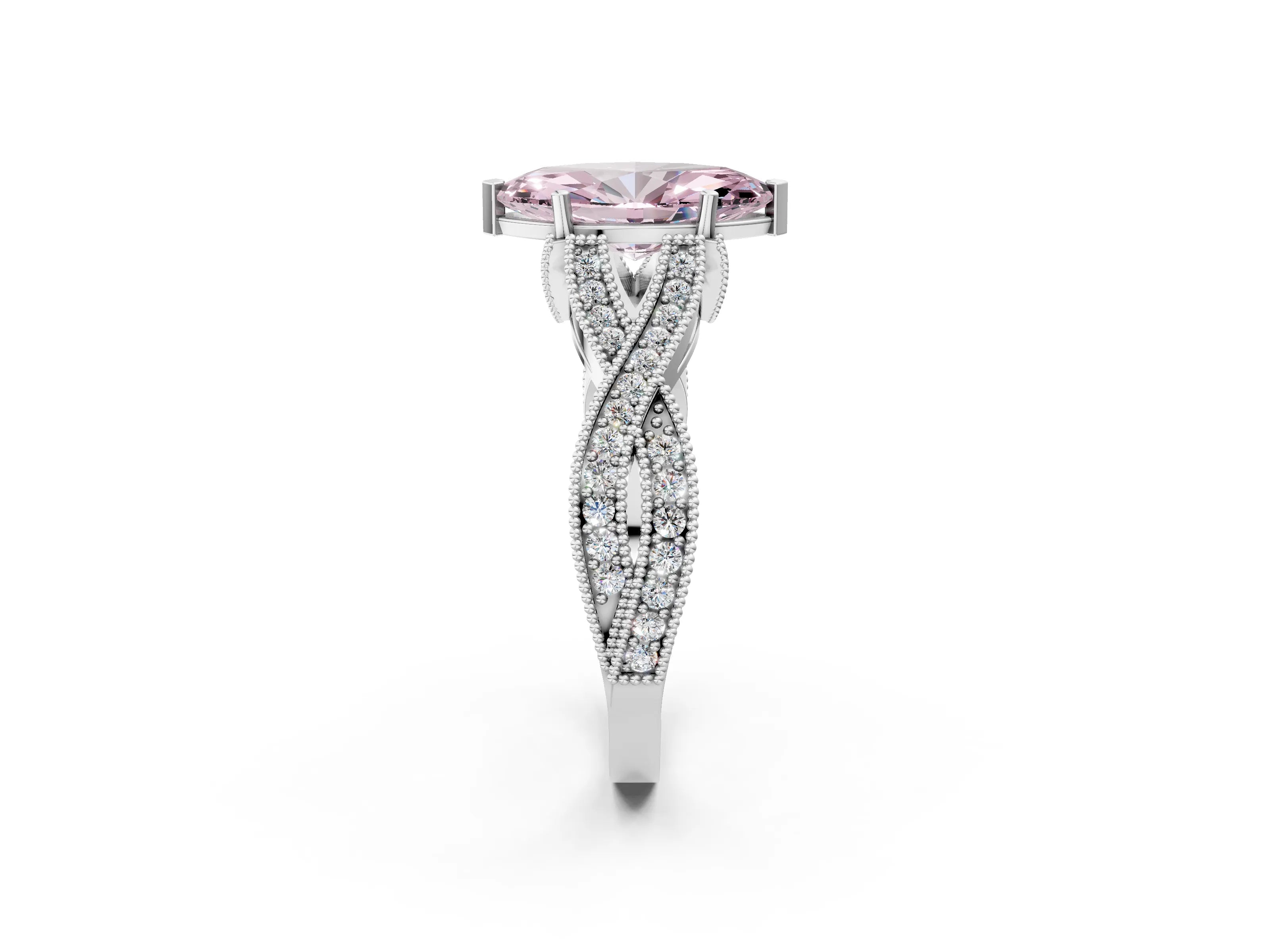 White gold Fancy Pink Marquise Cut Cut Diamond Twisted Band with Milgrain Pave Setting and Four-Prong Setting_14