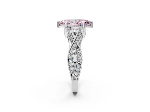 White gold Fancy Pink Marquise Cut Cut Diamond Twisted Band with Milgrain Pave Setting and Four-Prong Setting_14