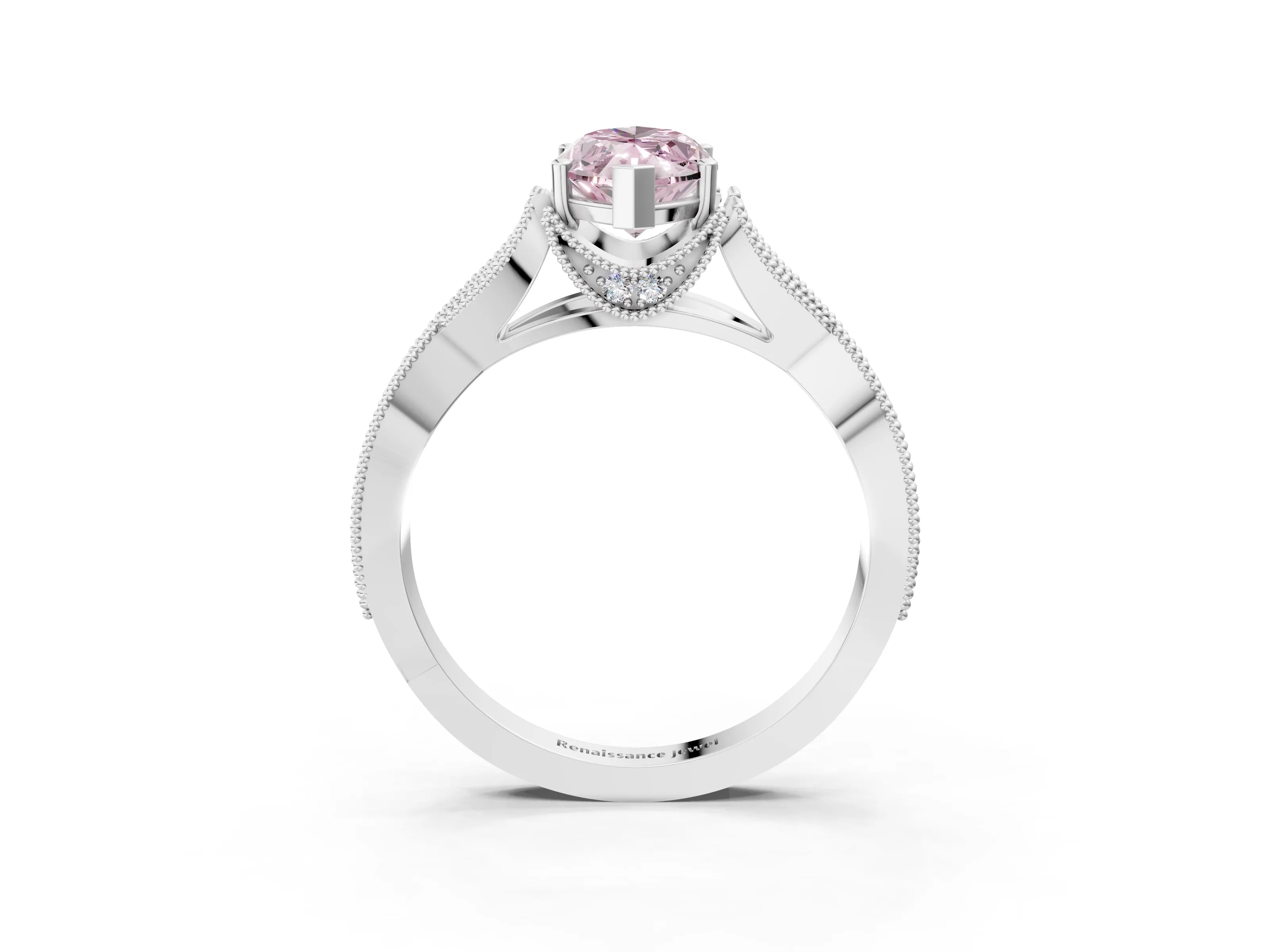 White gold Fancy Pink Marquise Cut Cut Diamond Twisted Band with Milgrain Pave Setting and Four-Prong Setting_15
