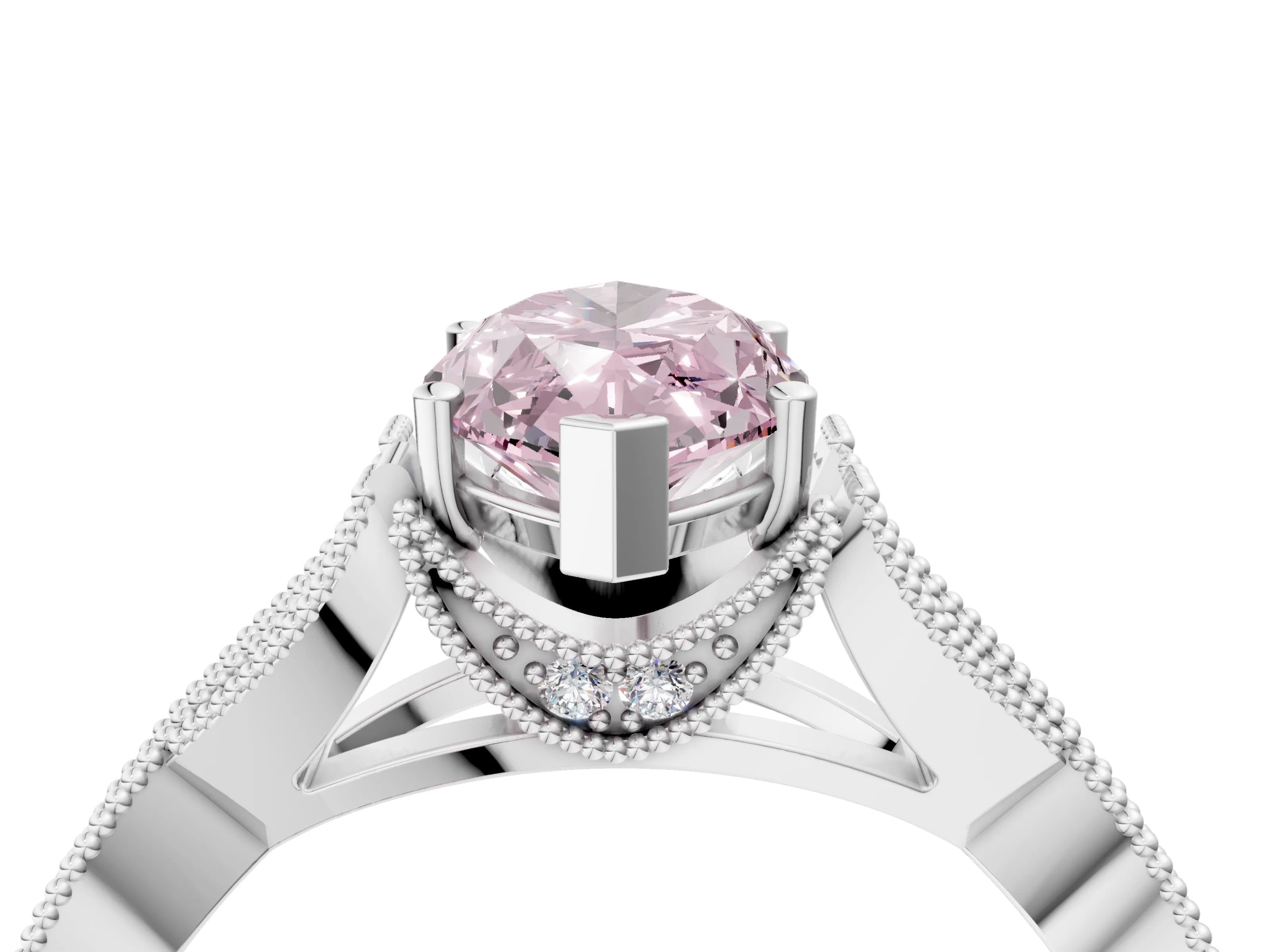 White gold Fancy Pink Marquise Cut Cut Diamond Twisted Band with Milgrain Pave Setting and Four-Prong Setting_4