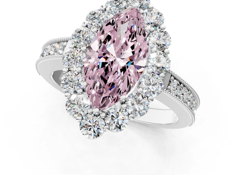 White gold Fancy Pink Marquise Cut Cut Halo Diamond Pavé Engagement Ring with Milgrain Detailing_13
