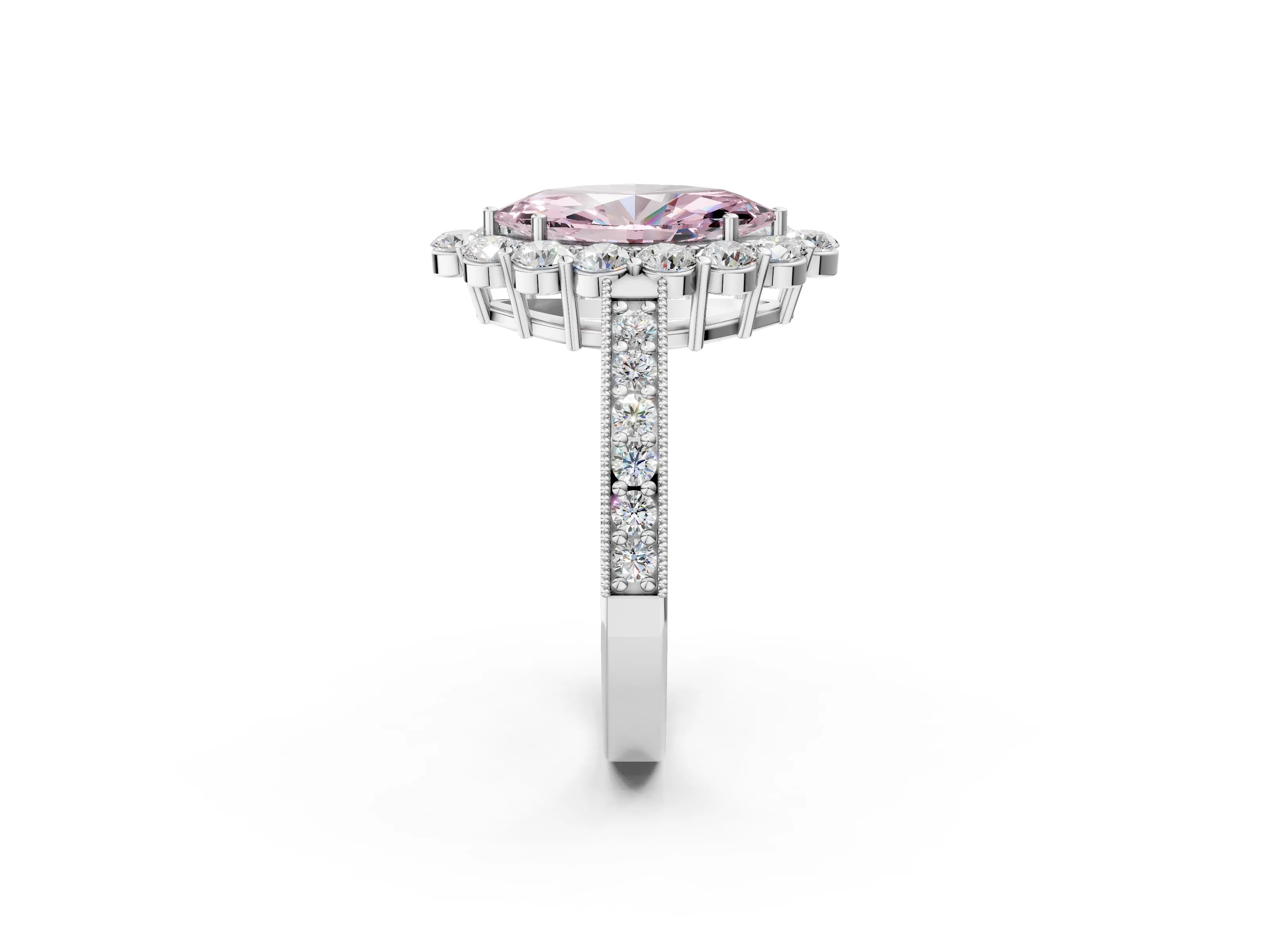 White gold Fancy Pink Marquise Cut Cut Halo Diamond Pavé Engagement Ring with Milgrain Detailing_14