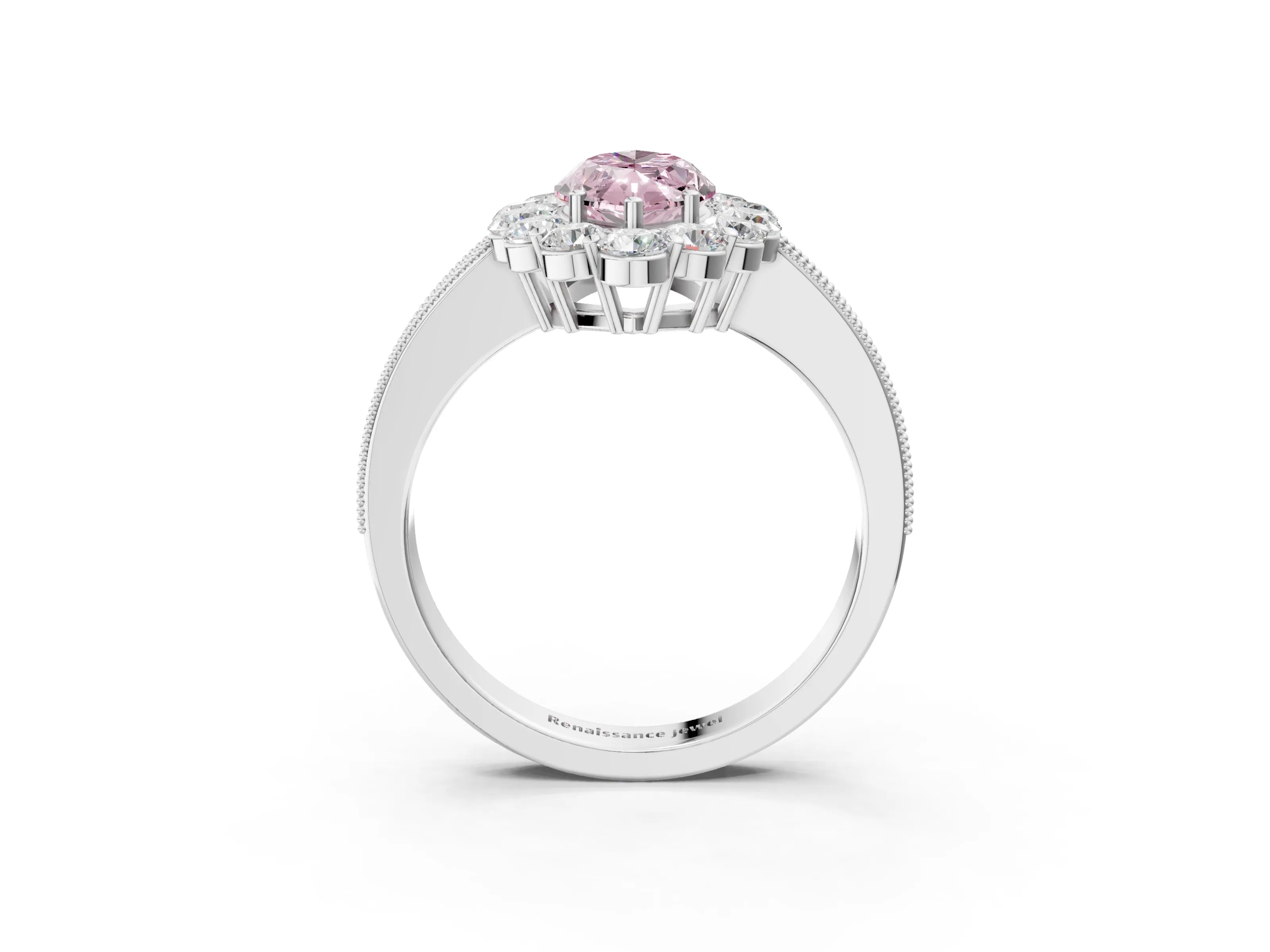 White gold Fancy Pink Marquise Cut Cut Halo Diamond Pavé Engagement Ring with Milgrain Detailing_15