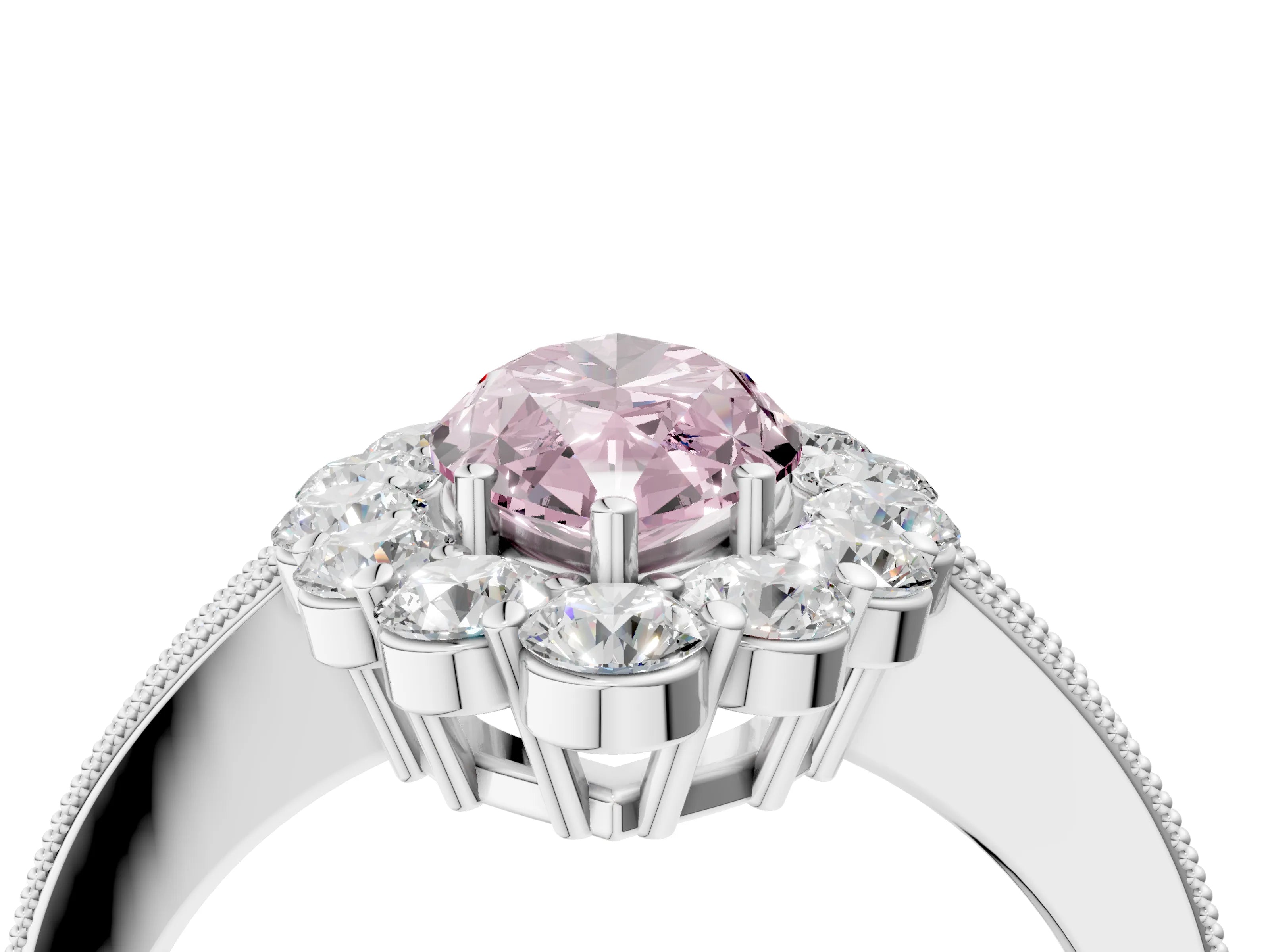 White gold Fancy Pink Marquise Cut Cut Halo Diamond Pavé Engagement Ring with Milgrain Detailing_16