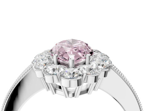 White gold Fancy Pink Marquise Cut Cut Halo Diamond Pavé Engagement Ring with Milgrain Detailing_16