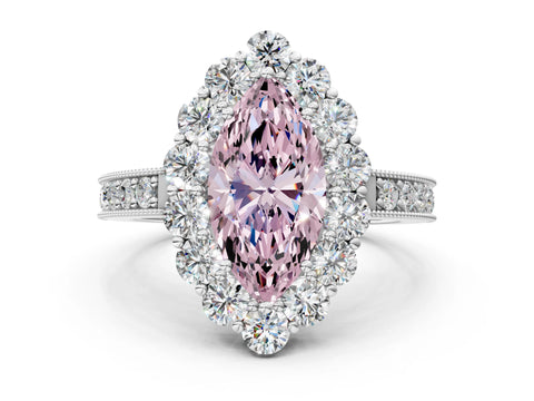 White gold Fancy Pink Marquise Cut Cut Halo Diamond Pavé Engagement Ring with Milgrain Detailing_48