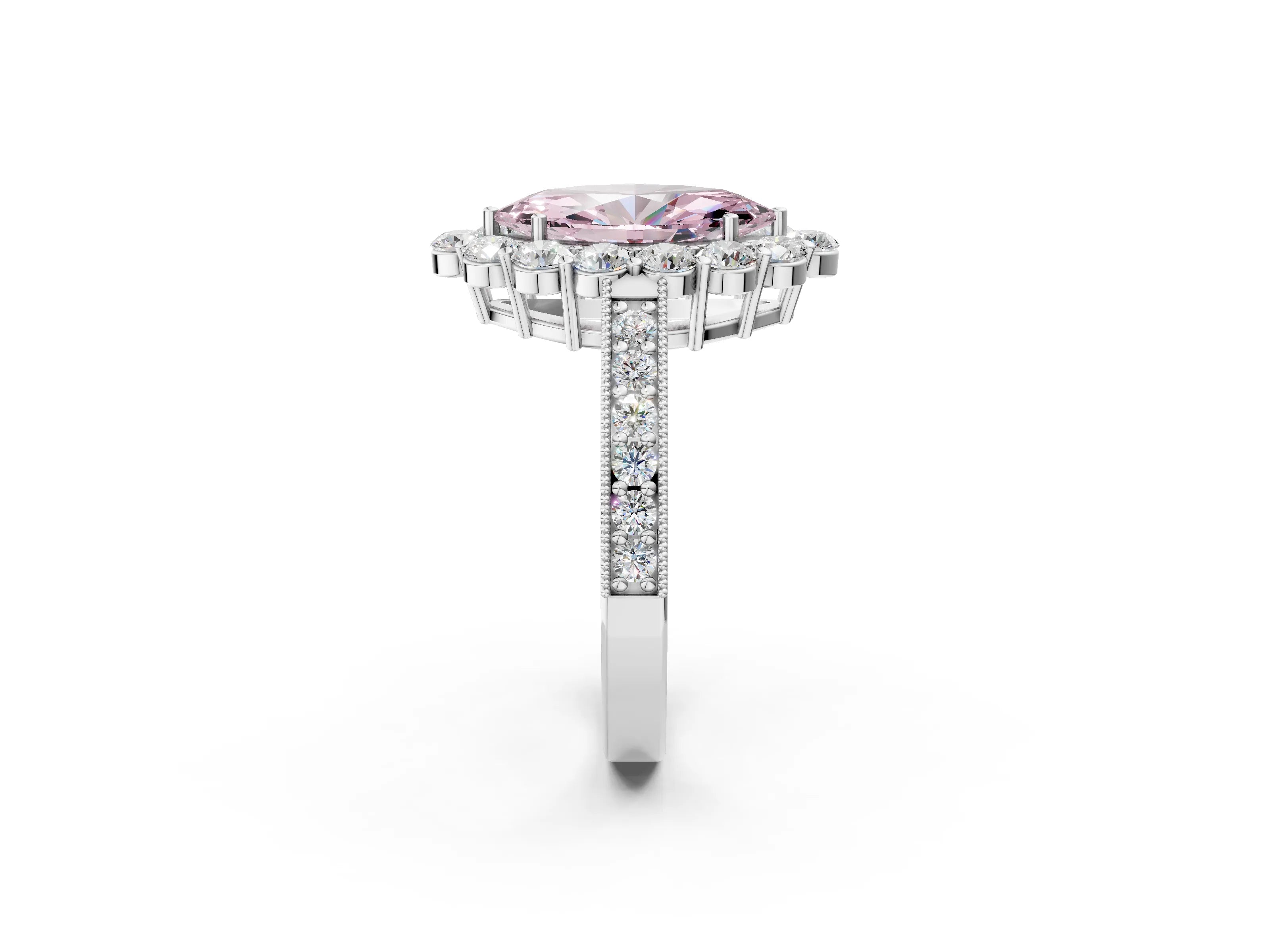 White gold Fancy Pink Marquise Cut Cut Halo Diamond Pavé Engagement Ring with Milgrain Detailing_50