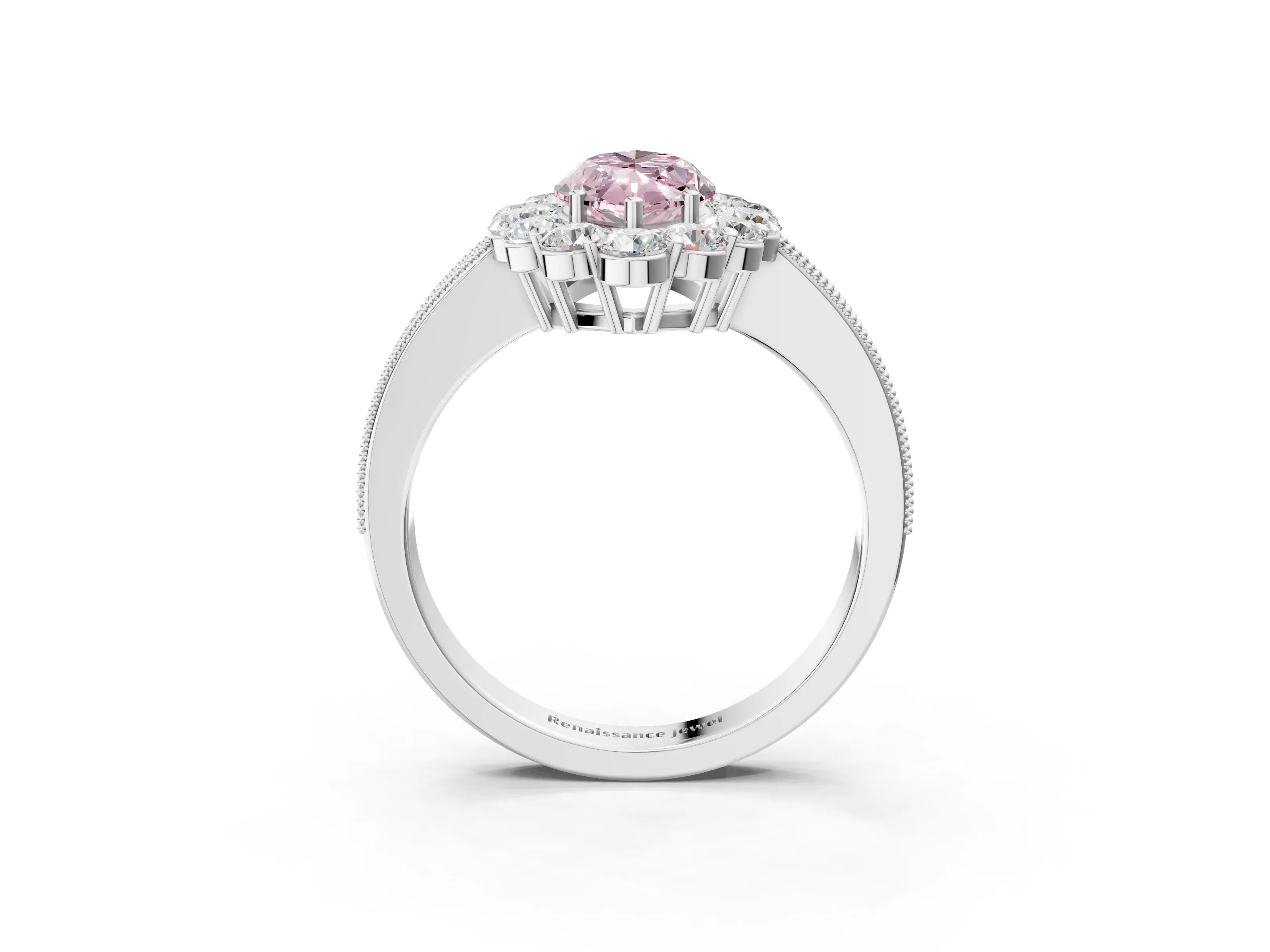 White gold Fancy Pink Marquise Cut Cut Halo Diamond Pavé Engagement Ring with Milgrain Detailing_51