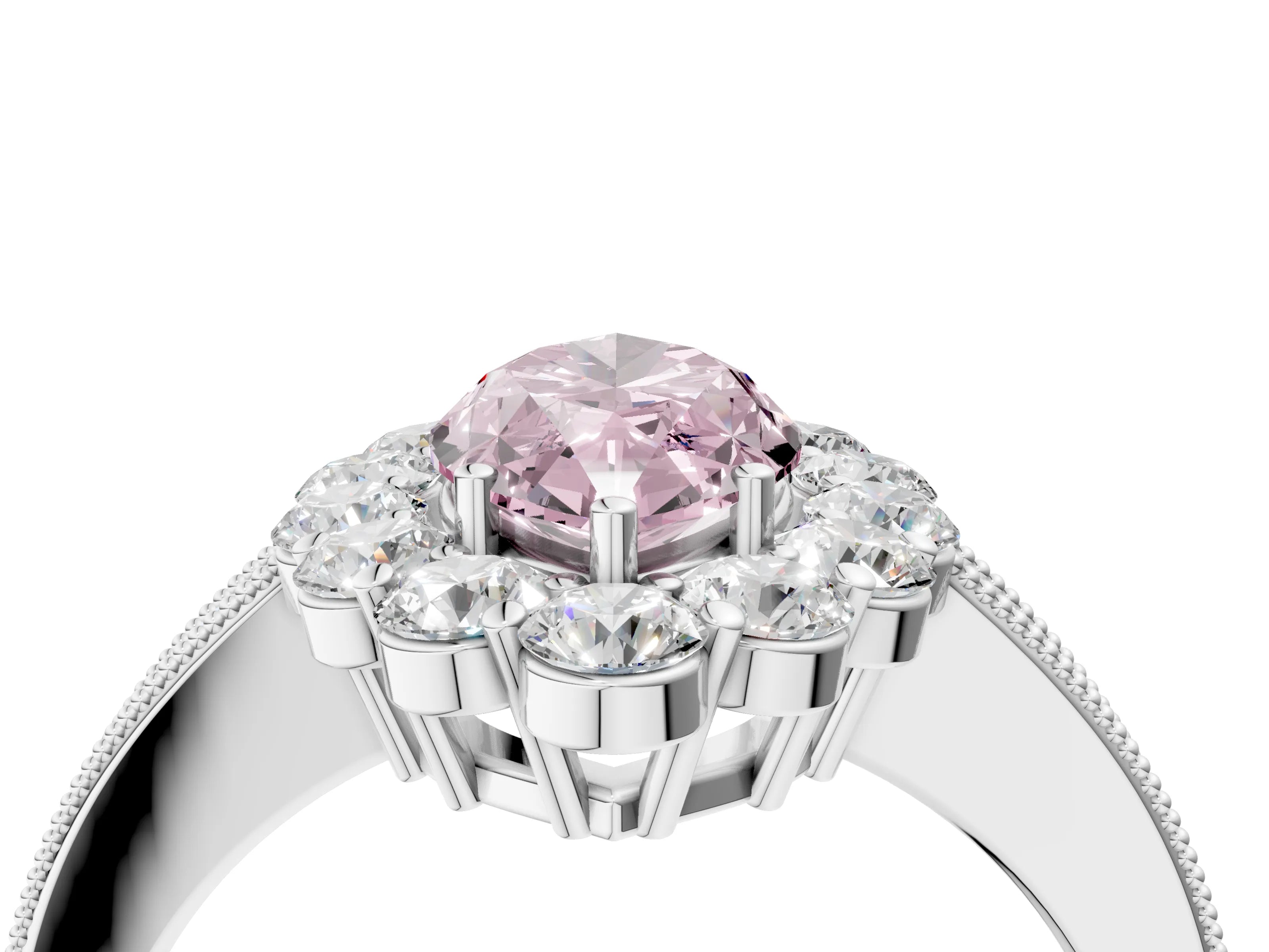 White gold Fancy Pink Marquise Cut Cut Halo Diamond Pavé Engagement Ring with Milgrain Detailing_52