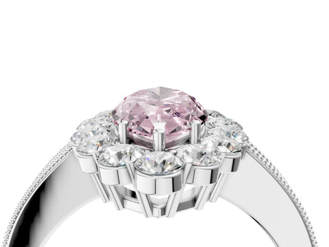 White gold Fancy Pink Marquise Cut Cut Halo Diamond Pavé Engagement Ring with Milgrain Detailing_52