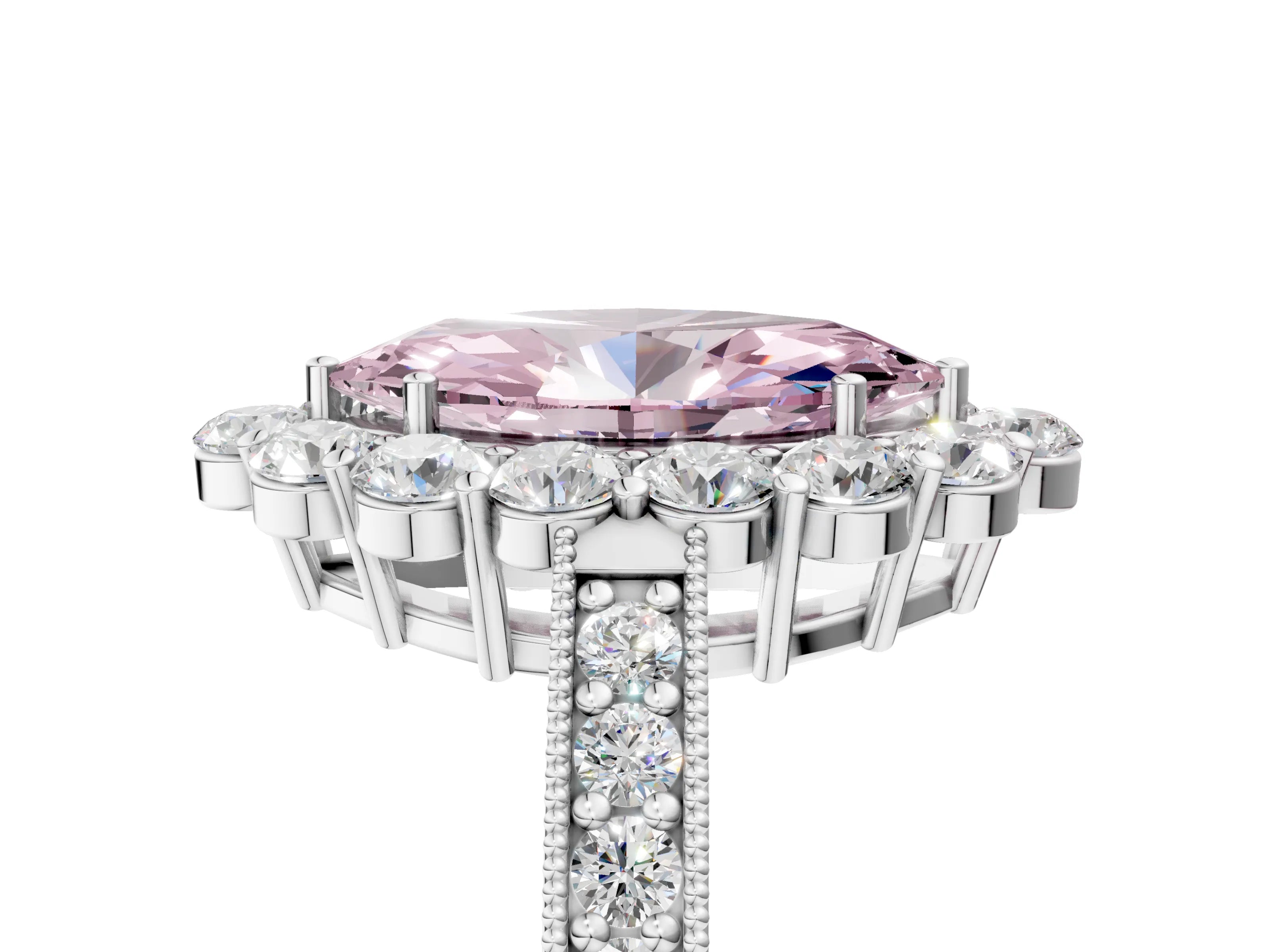 White gold Fancy Pink Marquise Cut Cut Halo Diamond Pavé Engagement Ring with Milgrain Detailing_53