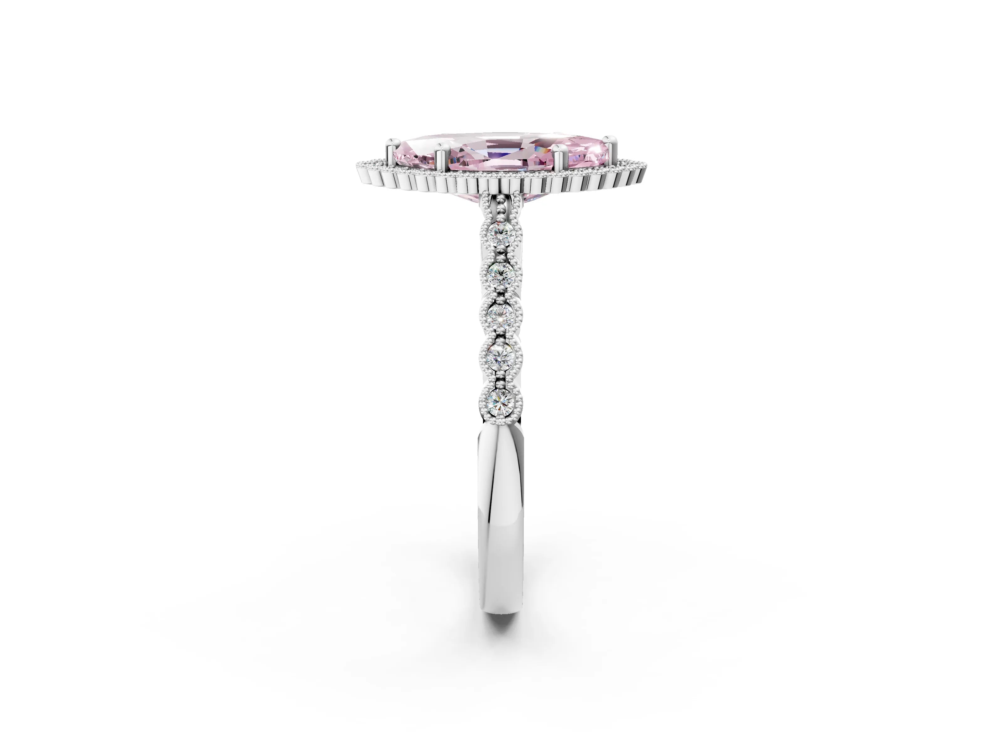 White gold Fancy Pink Marquise Cut Cut Halo Pavé Solitaire Ring with Milgrain Band_14