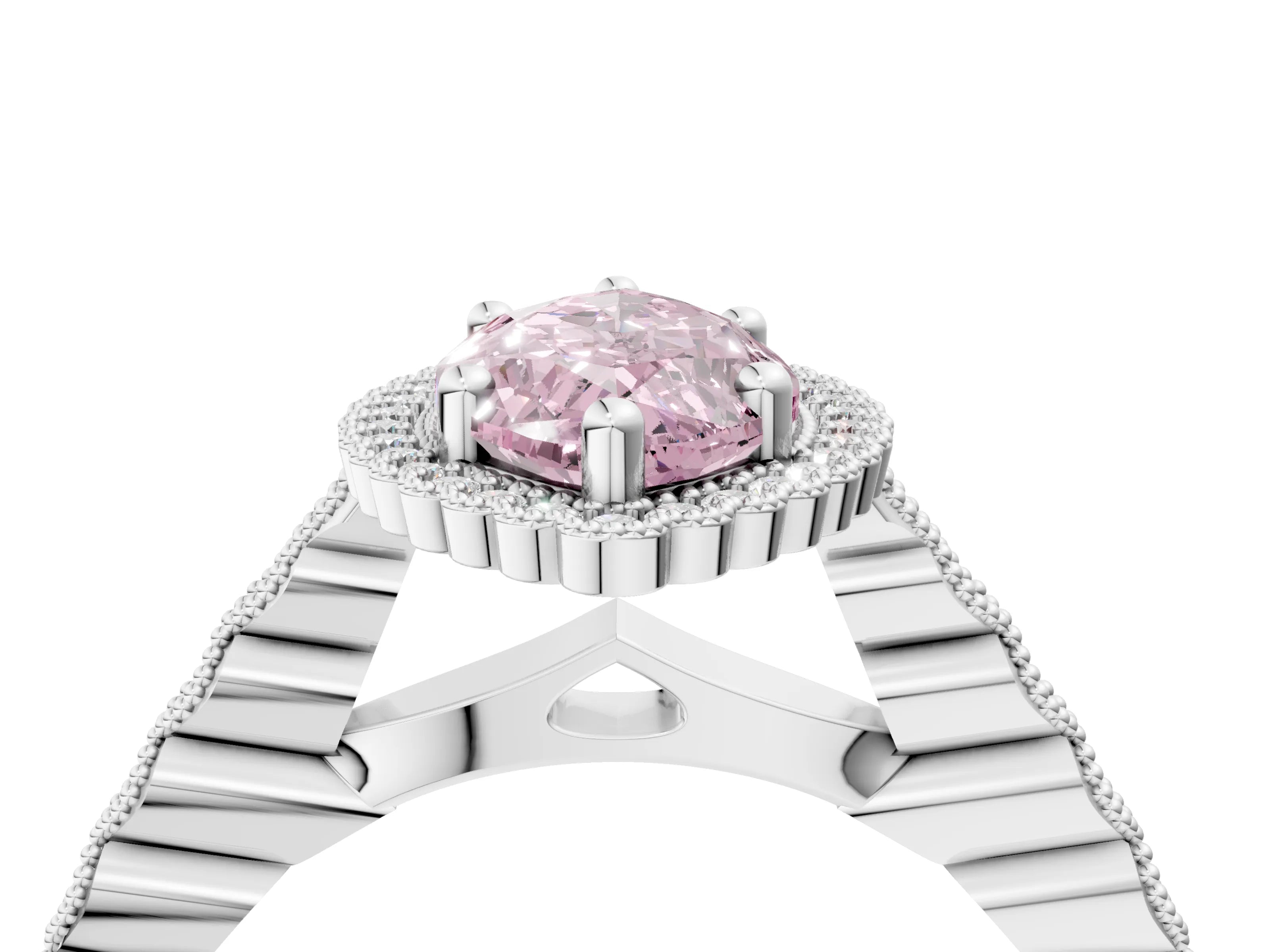 White gold Fancy Pink Marquise Cut Cut Halo Pavé Solitaire Ring with Milgrain Band_16