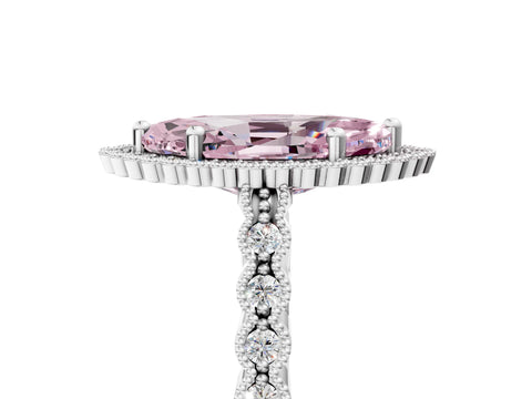 White gold Fancy Pink Marquise Cut Cut Halo Pavé Solitaire Ring with Milgrain Band_17