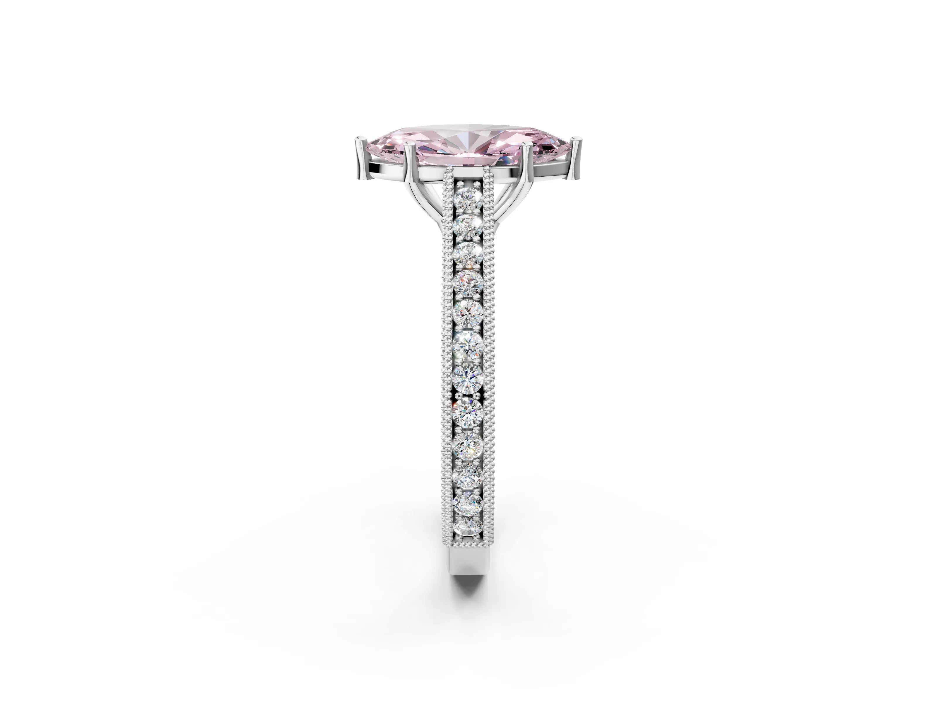 White gold Fancy Pink Marquise Cut Cut Pave Band Milgrain Solitaire Ring_2