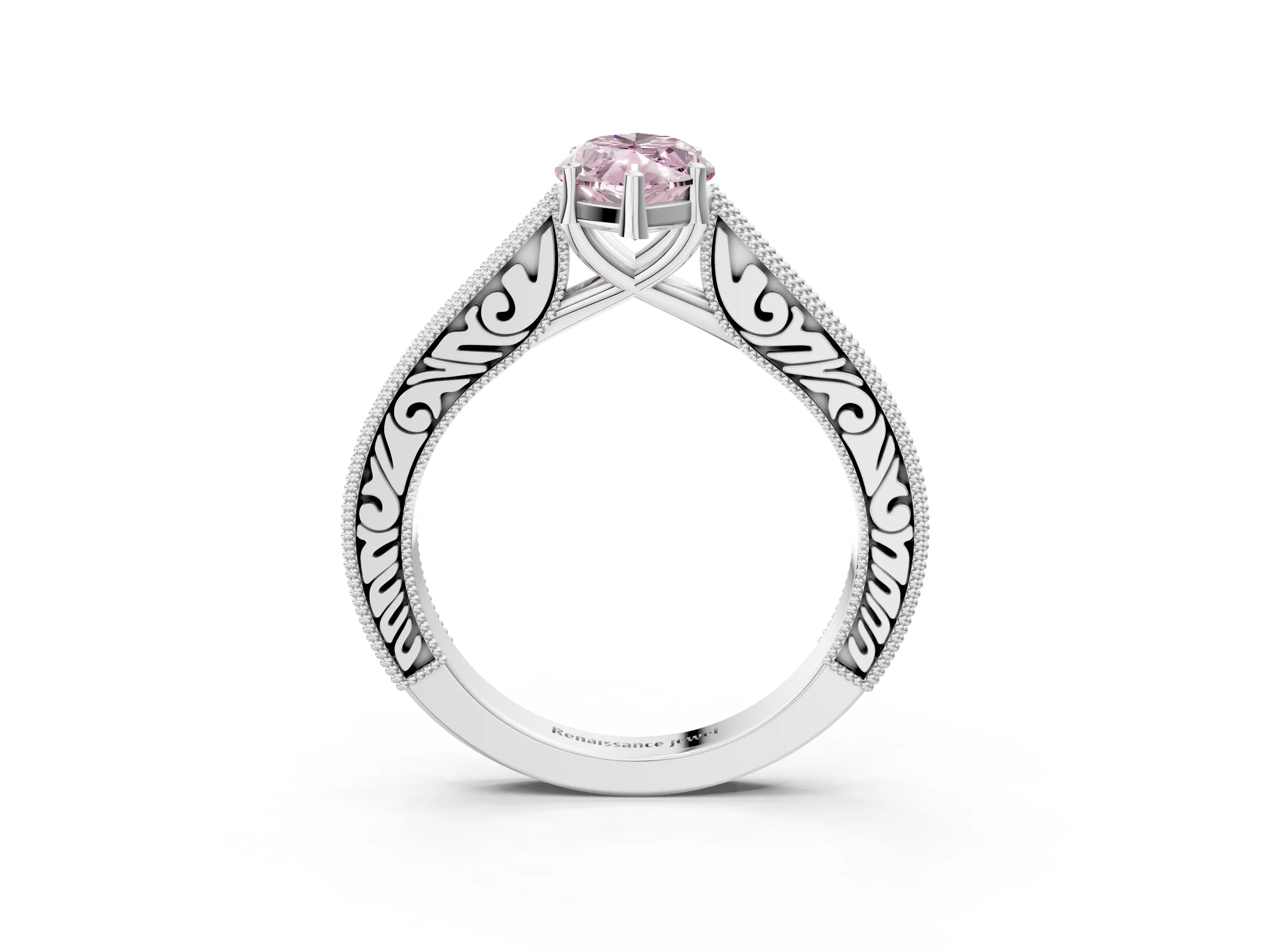 White gold Fancy Pink Marquise Cut Cut Pave Band Milgrain Solitaire Ring_3