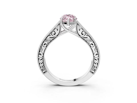 White gold Fancy Pink Marquise Cut Cut Pave Band Milgrain Solitaire Ring_3