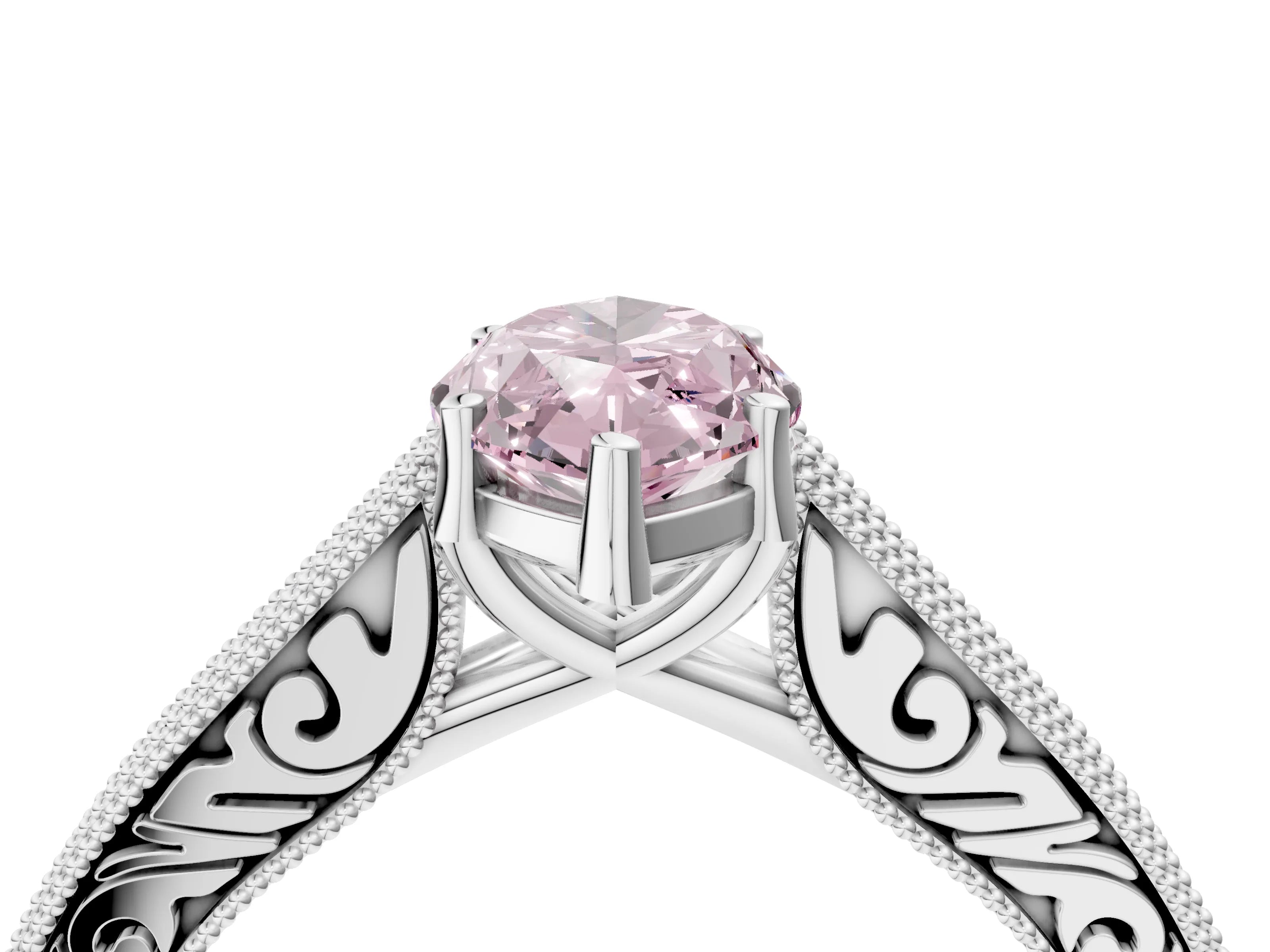 White gold Fancy Pink Marquise Cut Cut Pave Band Milgrain Solitaire Ring_4