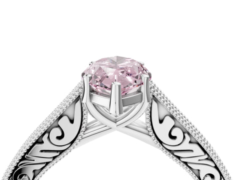 White gold Fancy Pink Marquise Cut Cut Pave Band Milgrain Solitaire Ring_4