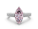 White gold Fancy Pink Marquise Cut Cut Pave Band Milgrain Solitaire Ring