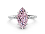 White gold Fancy Pink Marquise Cut Diamond Brilliant Solitaire Ring with Pavé Band and Four-Prong Setting