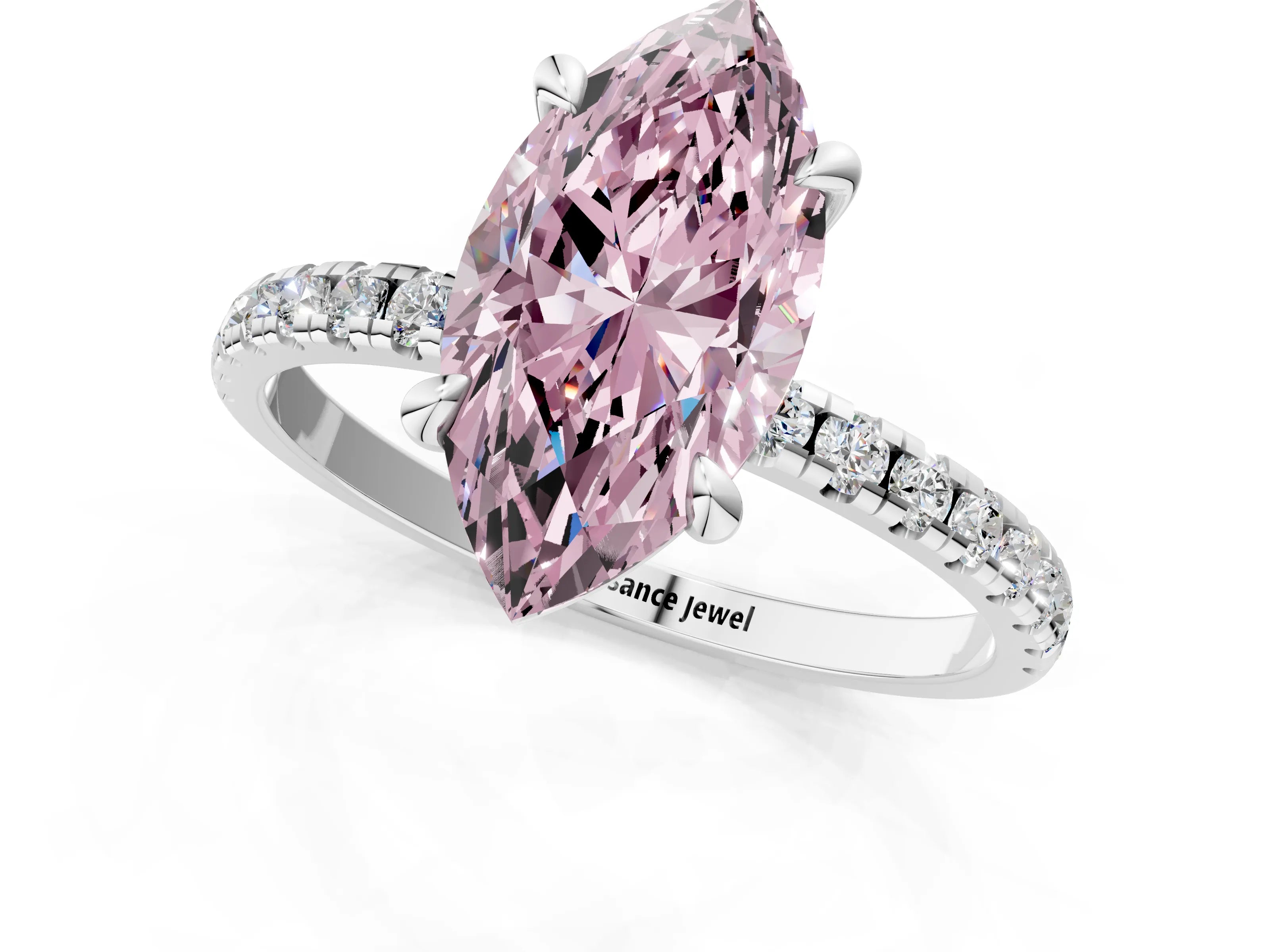 White gold Fancy Pink Marquise Cut Diamond Brilliant Solitaire Ring with Pavé Band and Four-Prong Setting_1